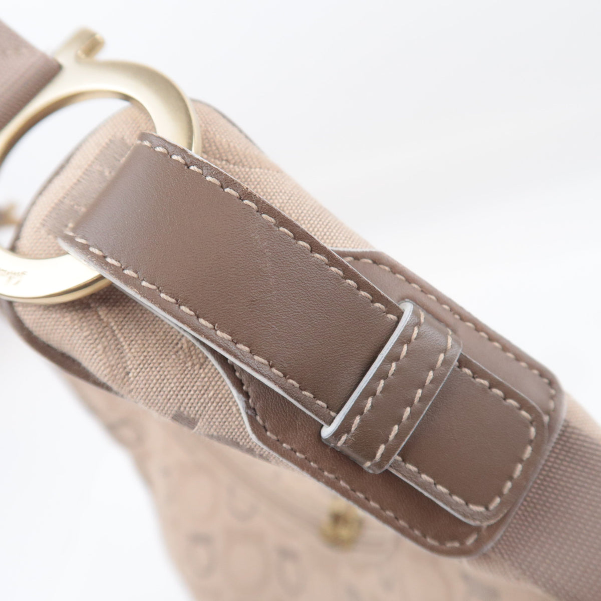 Ferragamo Gancini Canvas Crescent Shape Hobo Bag Beige