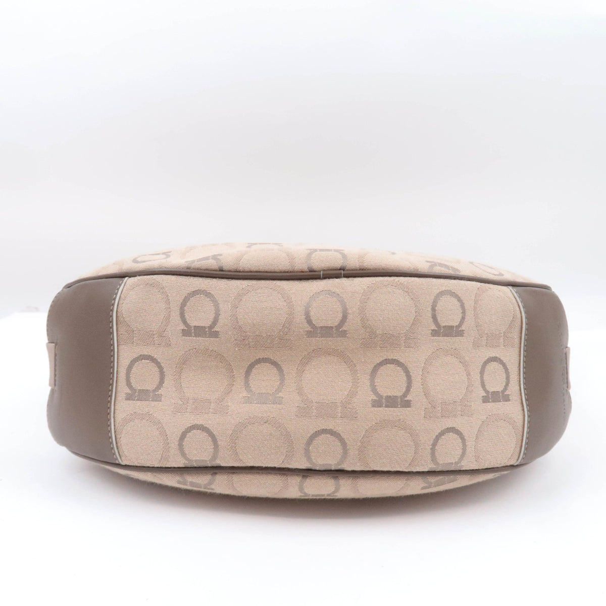 Ferragamo Gancini Canvas Crescent Shape Hobo Bag Beige