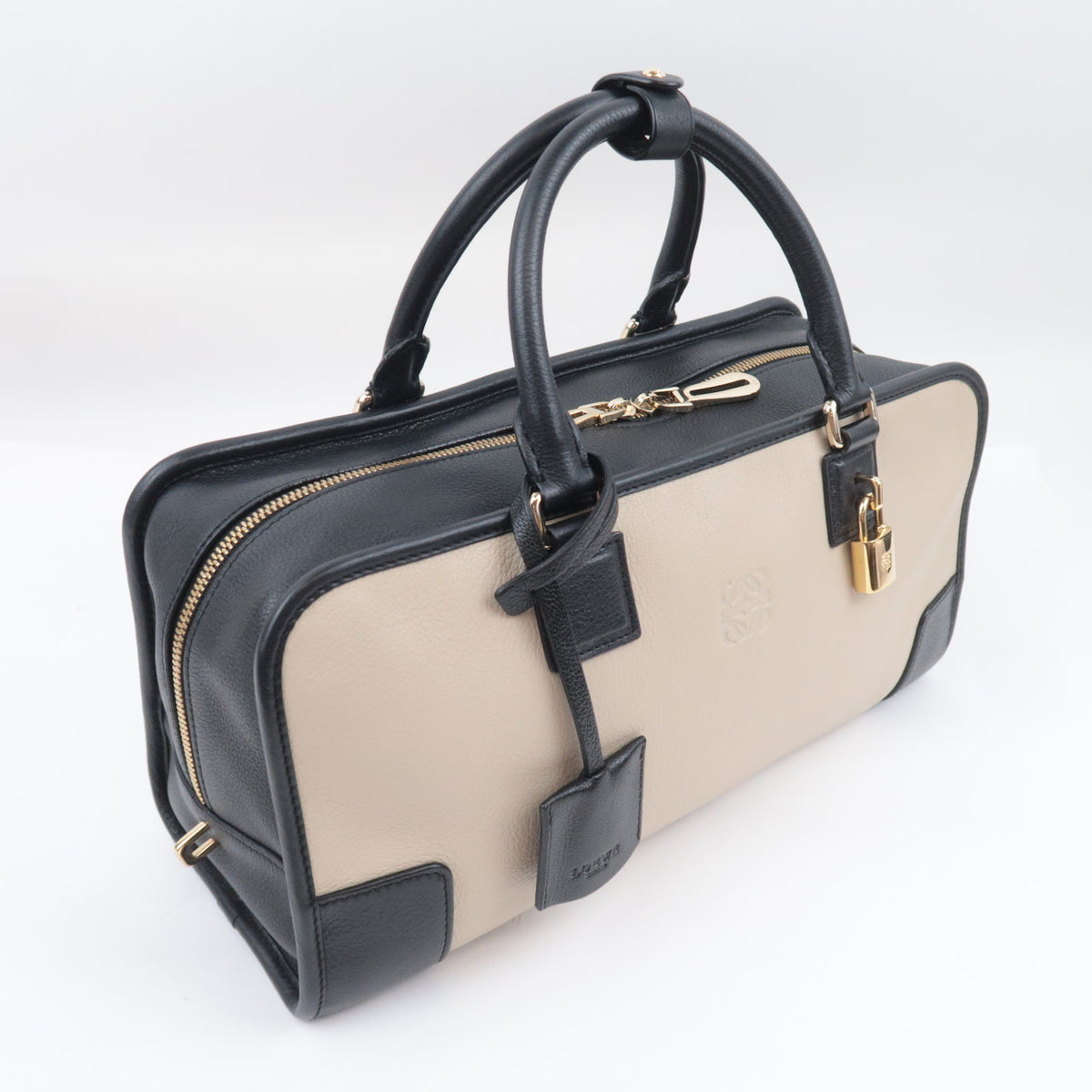 LOEWE Amazona 36 Leather Handbag Ivory Black