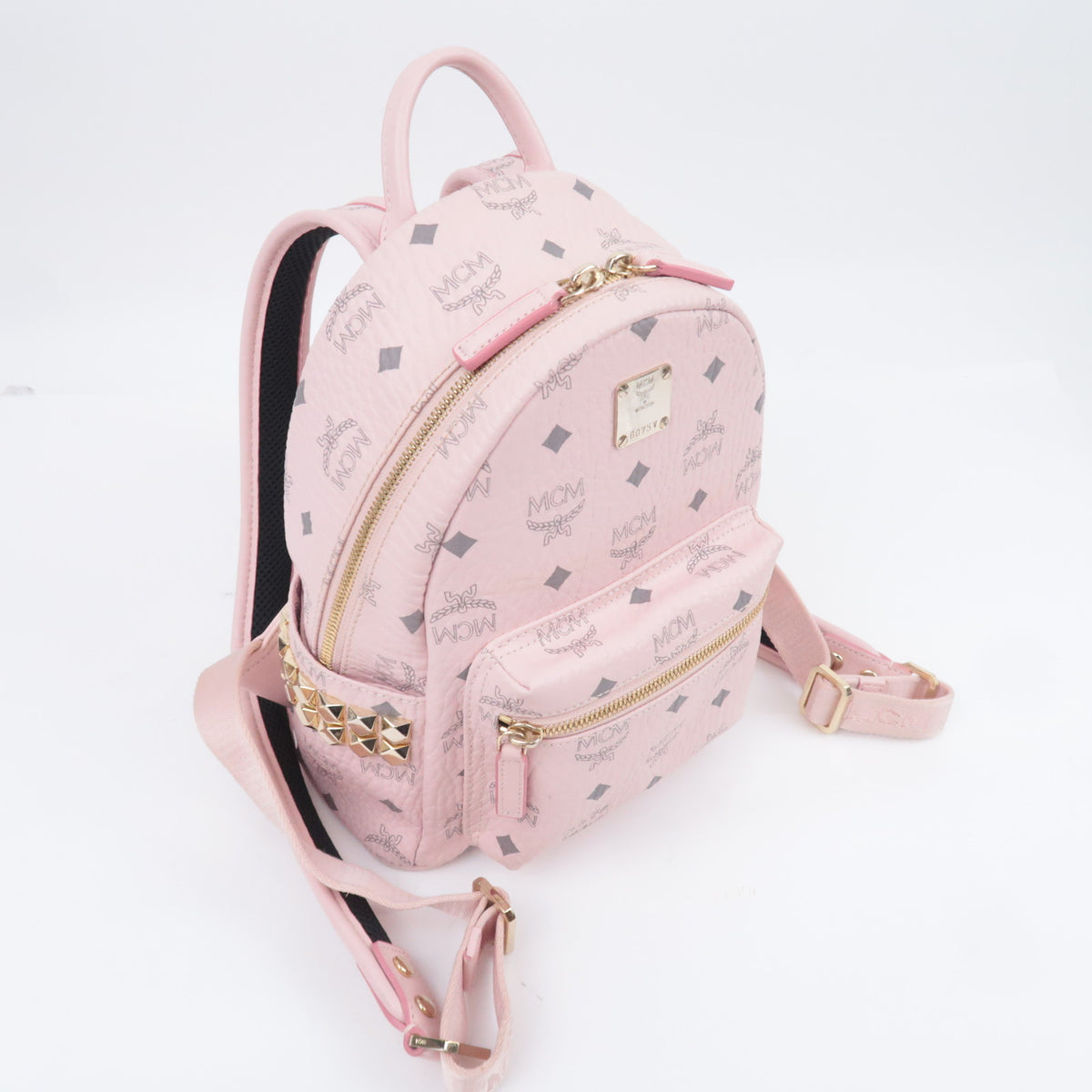 MCM Visetos Studded Leather Backpack Pink