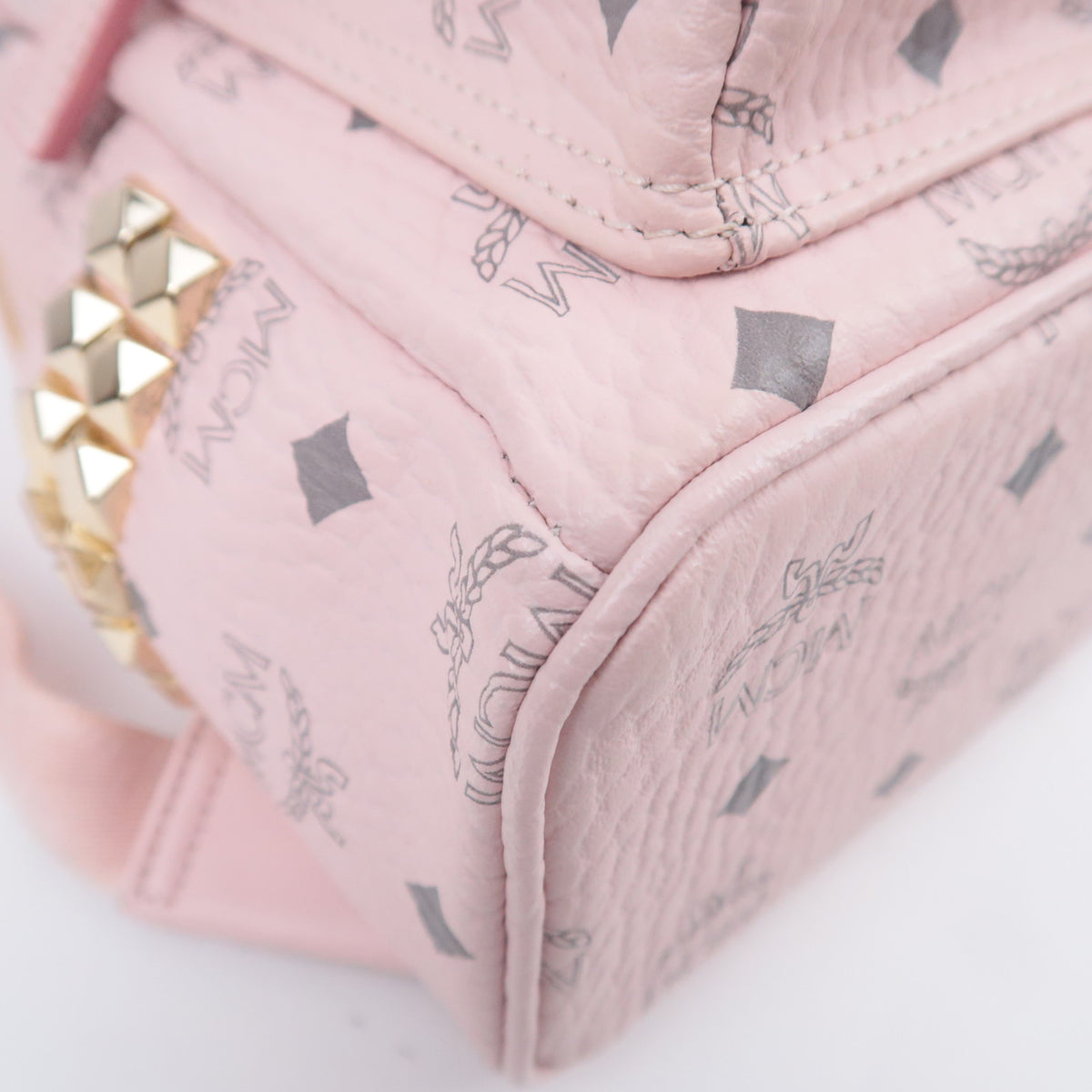 MCM Visetos Studded Leather Backpack Pink