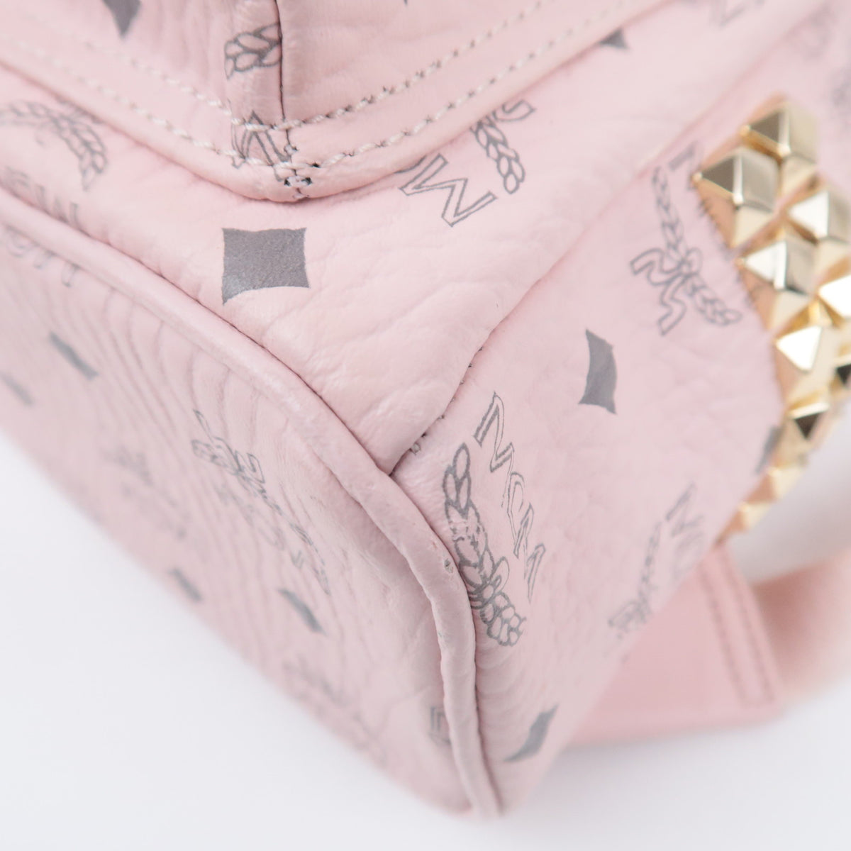 MCM Visetos Studded Leather Backpack Pink