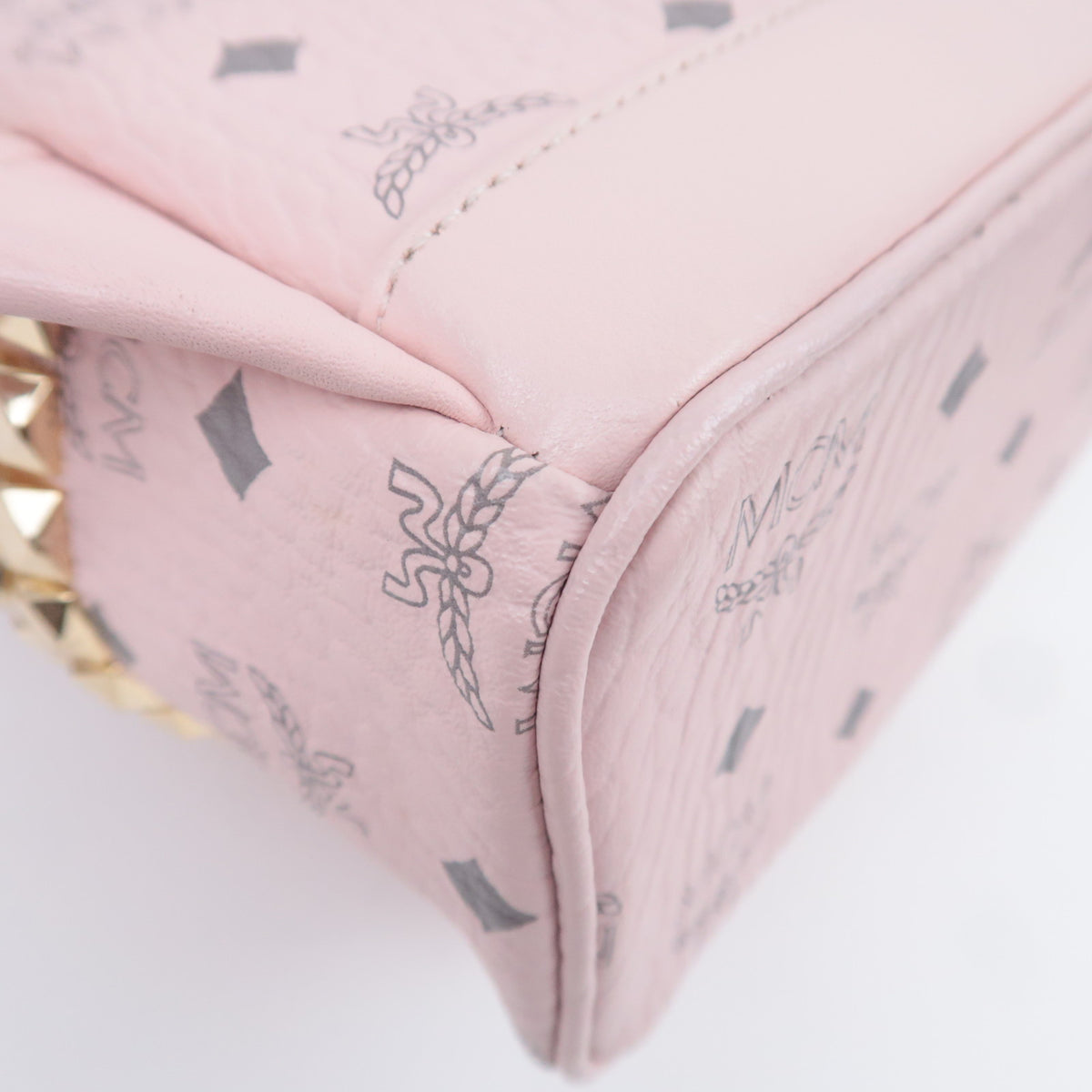 MCM Visetos Studded Leather Backpack Pink