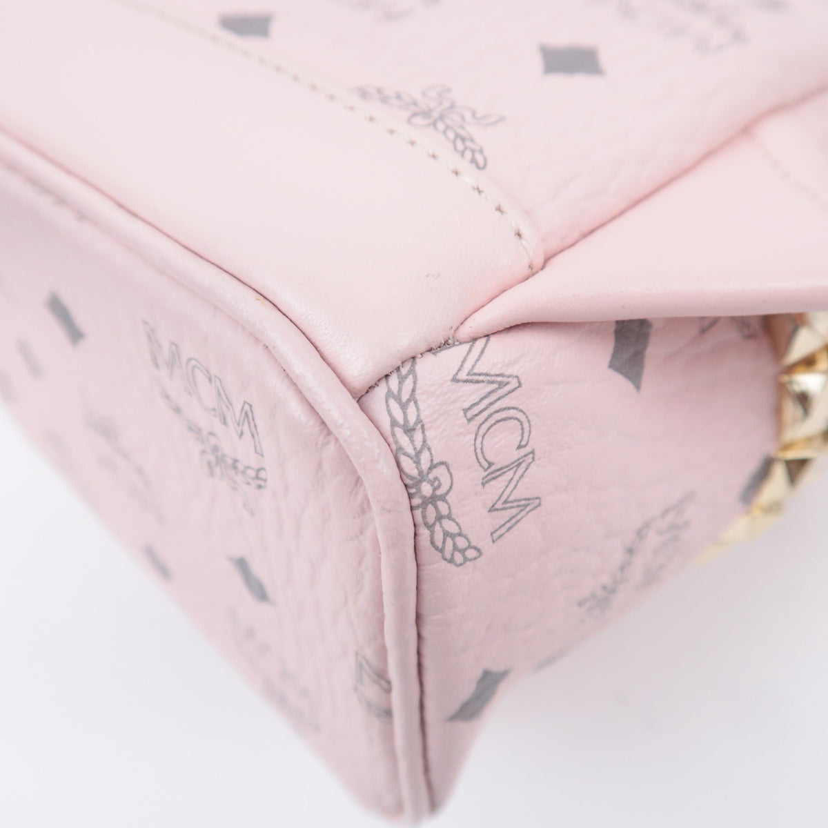 MCM Visetos Studded Leather Backpack Pink