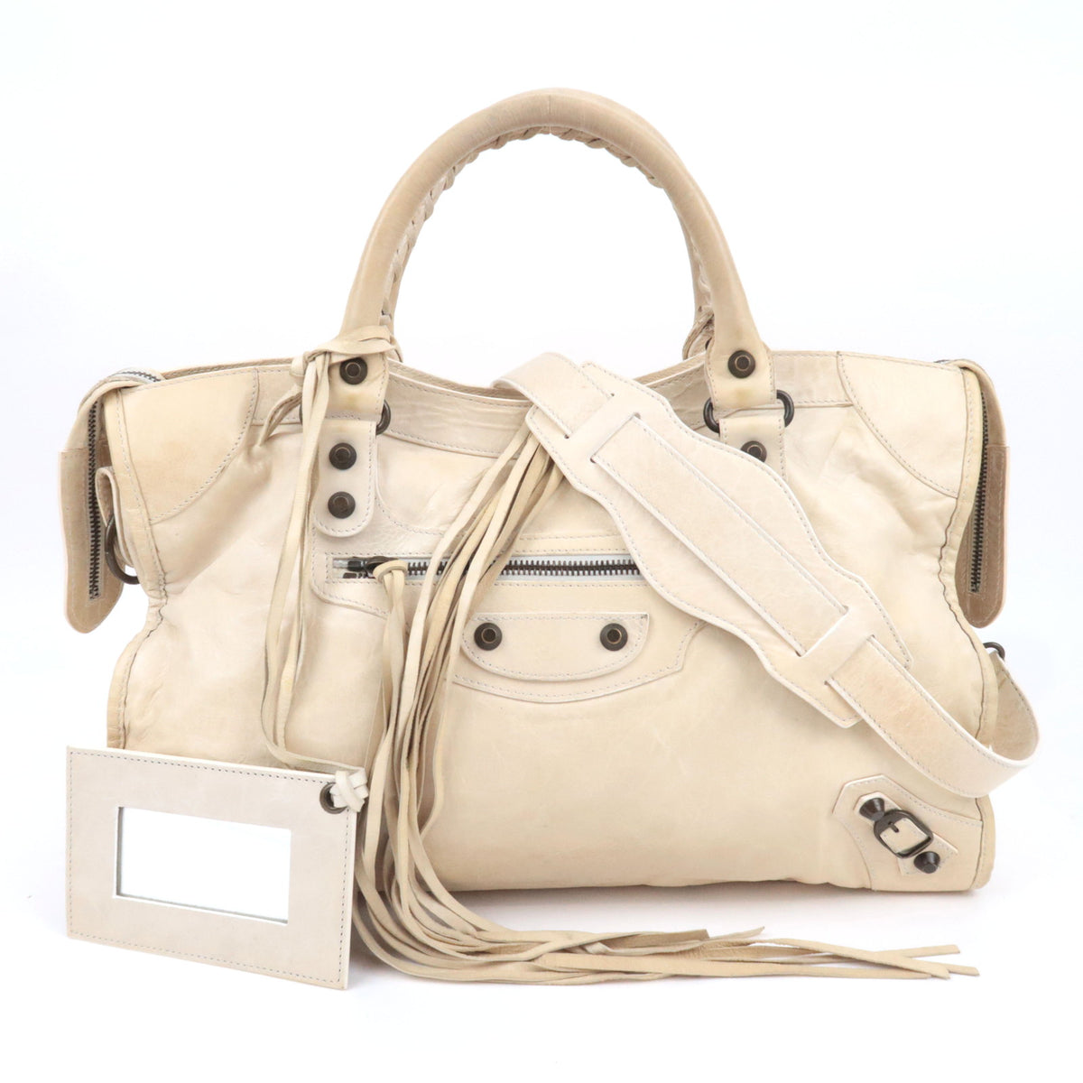 BALENCIAGA The City Leather Shoulder Bag Ivory 11574892960