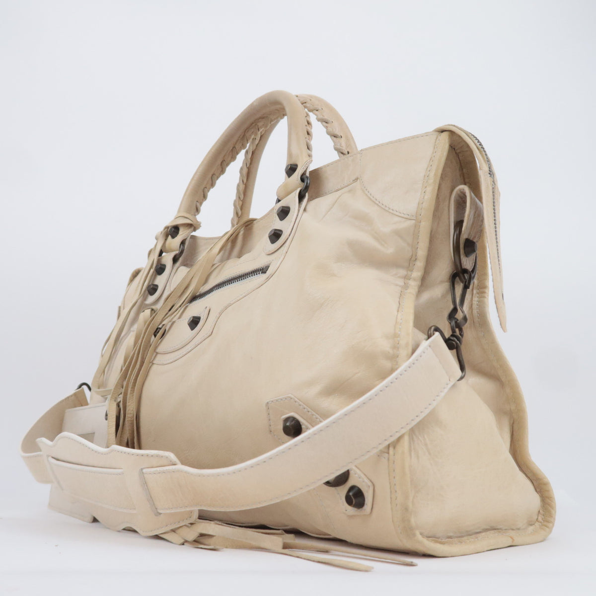 BALENCIAGA The City Leather Shoulder Bag Ivory 115748