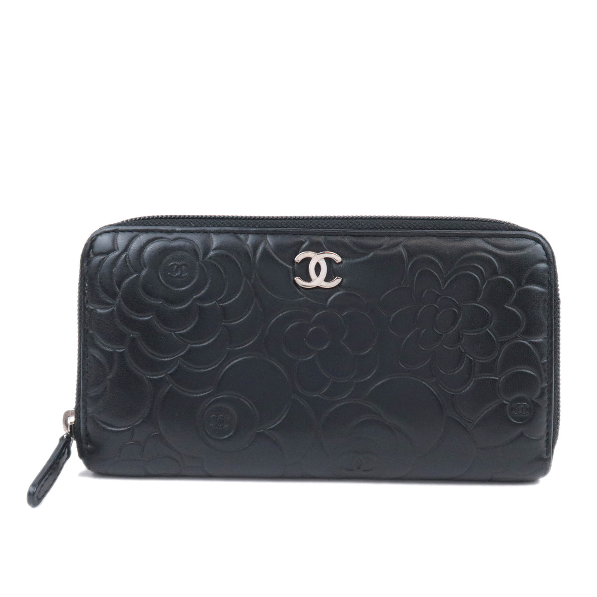 CHANEL Camellia Embossed Long Wallet Lambskin92964