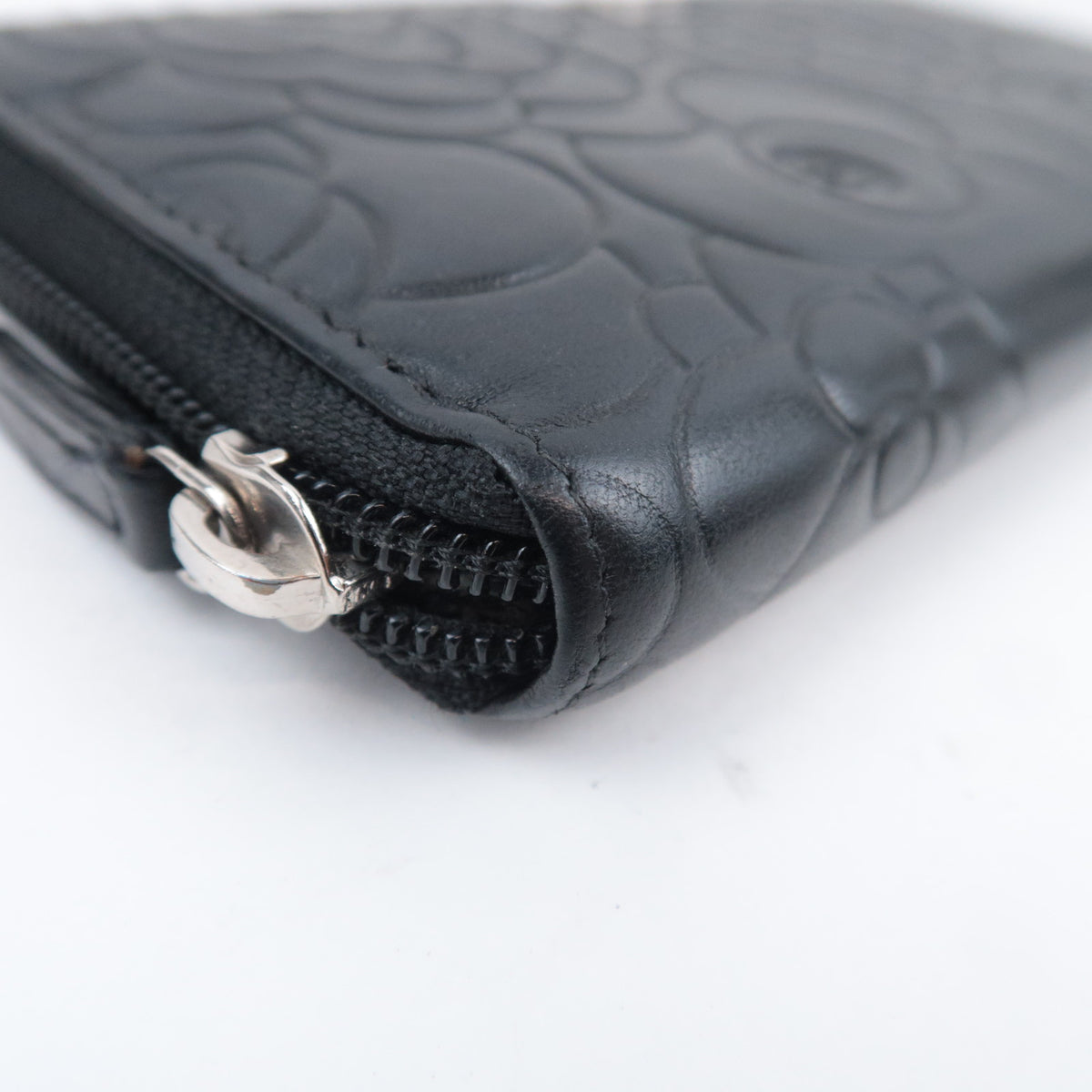 CHANEL Camellia Embossed Long Wallet Lambskin