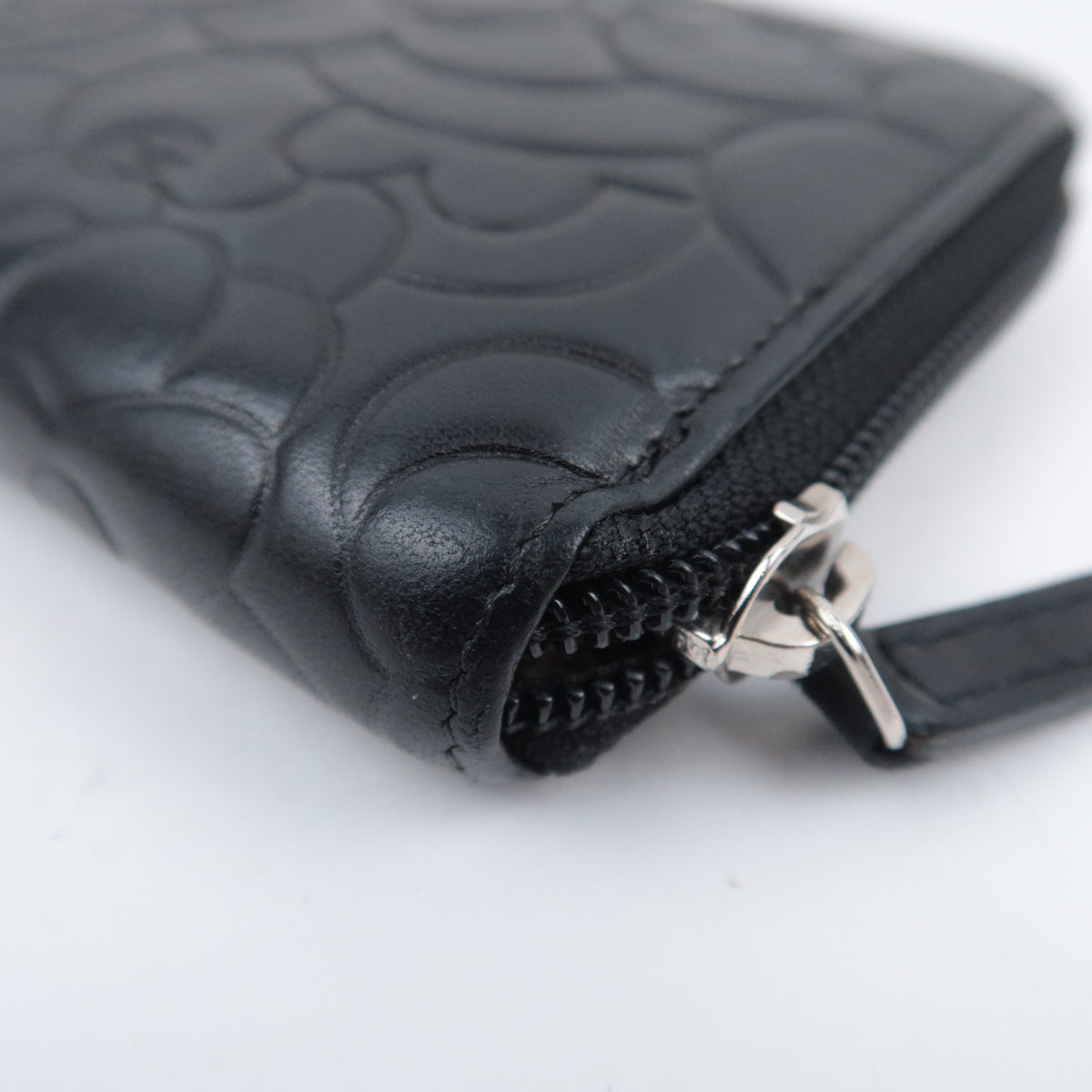 CHANEL Camellia Embossed Long Wallet Lambskin