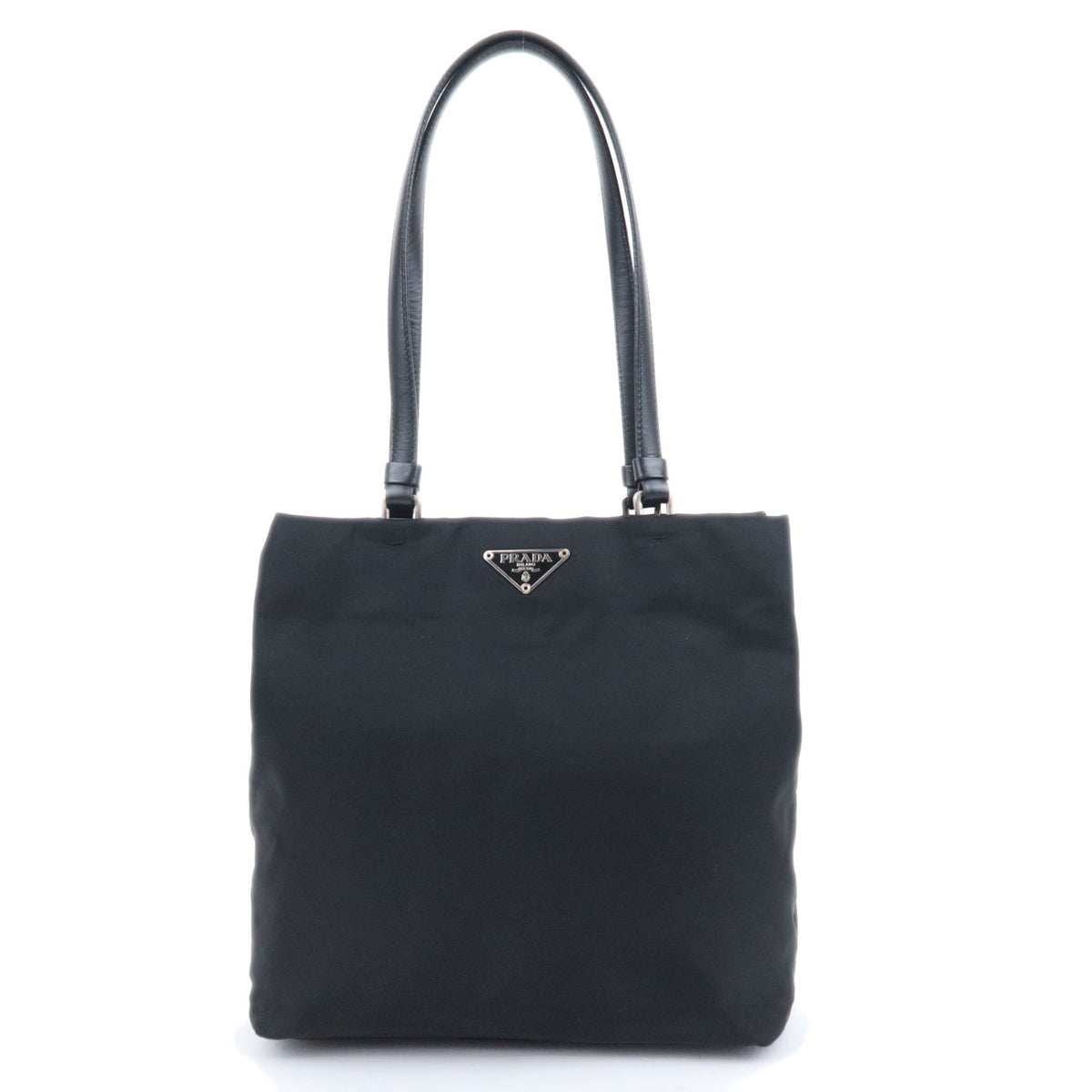 PRADA Nylon Leather Tote Bag Black B1121493017