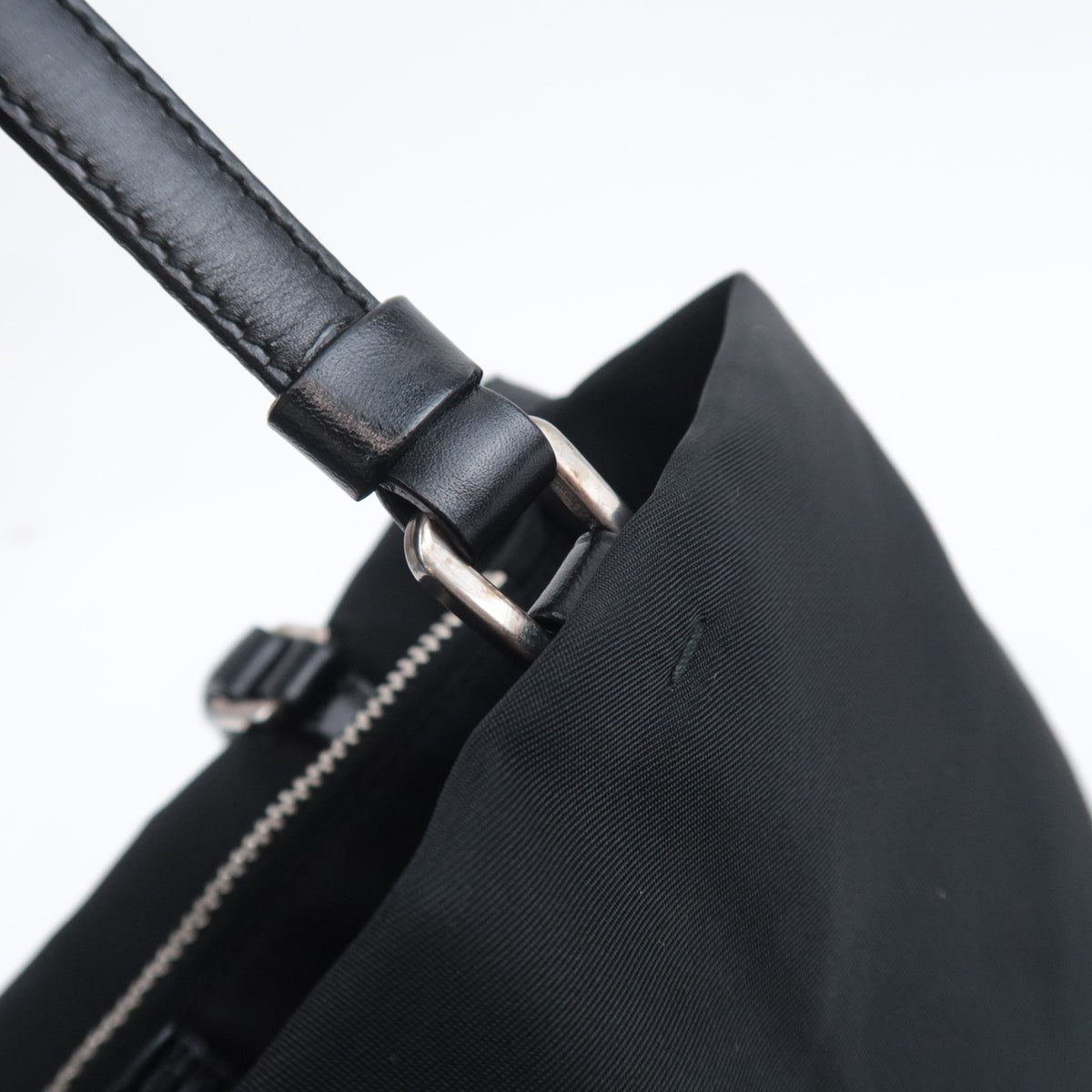 PRADA Nylon Leather Tote Bag Black B11214