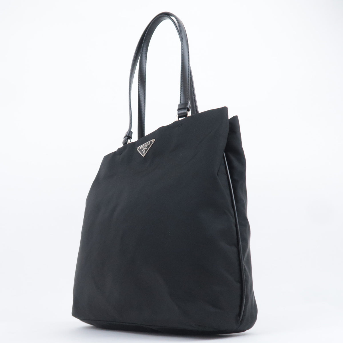 PRADA Nylon Leather Tote Bag Black B11214