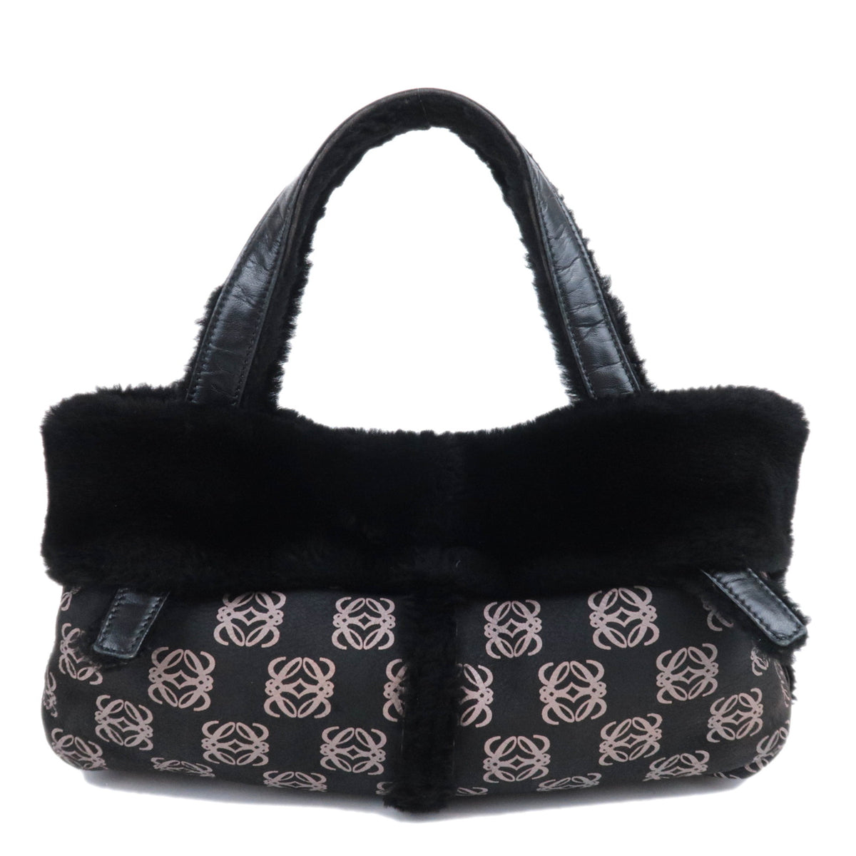 LOEWE Repeat Anagram Fur Trim Leather Handbag93070