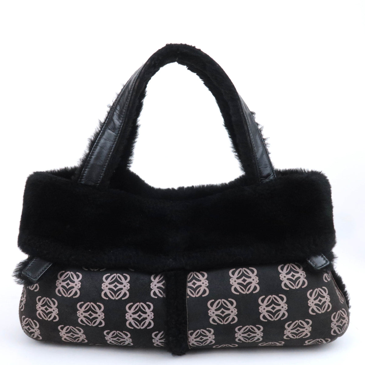 LOEWE Repeat Anagram Fur Trim Leather Handbag