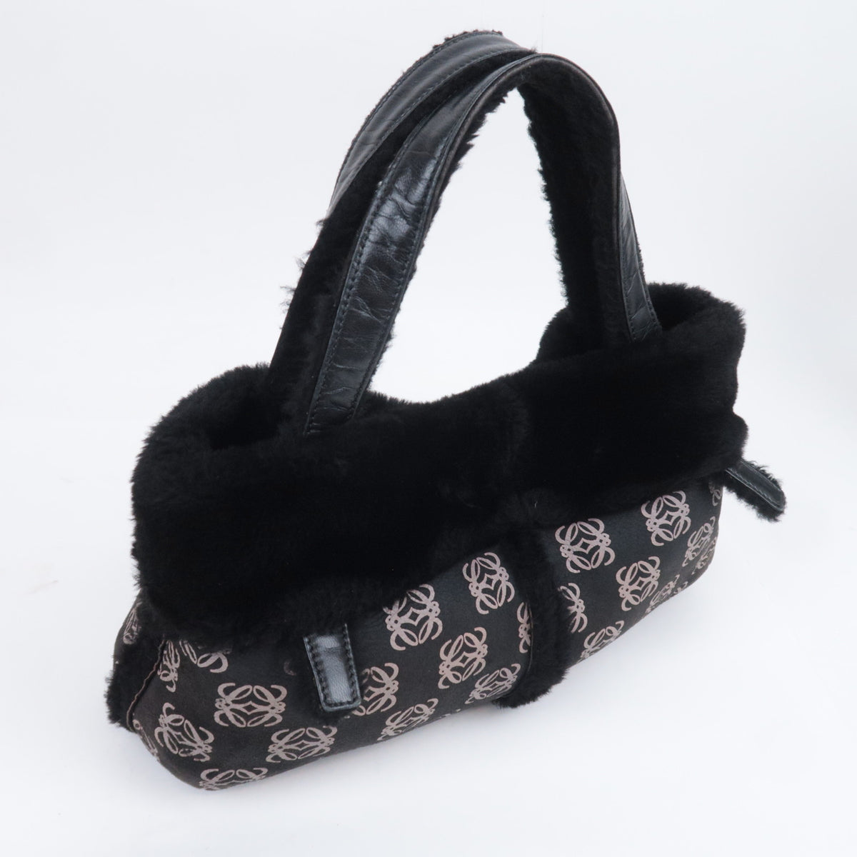 LOEWE Repeat Anagram Fur Trim Leather Handbag