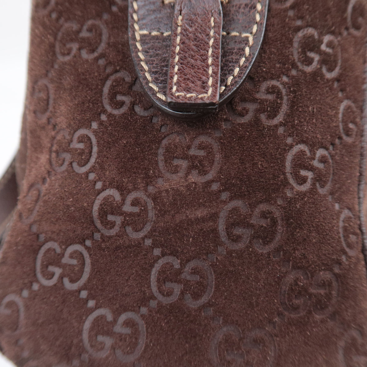 GUCCI Suede Leather Handbag Brown 152457