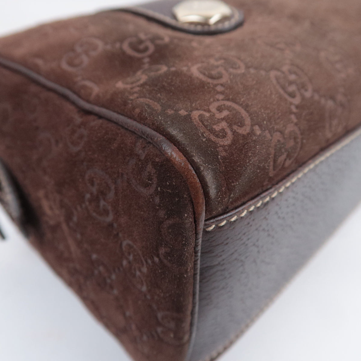 GUCCI Suede Leather Handbag Brown 152457