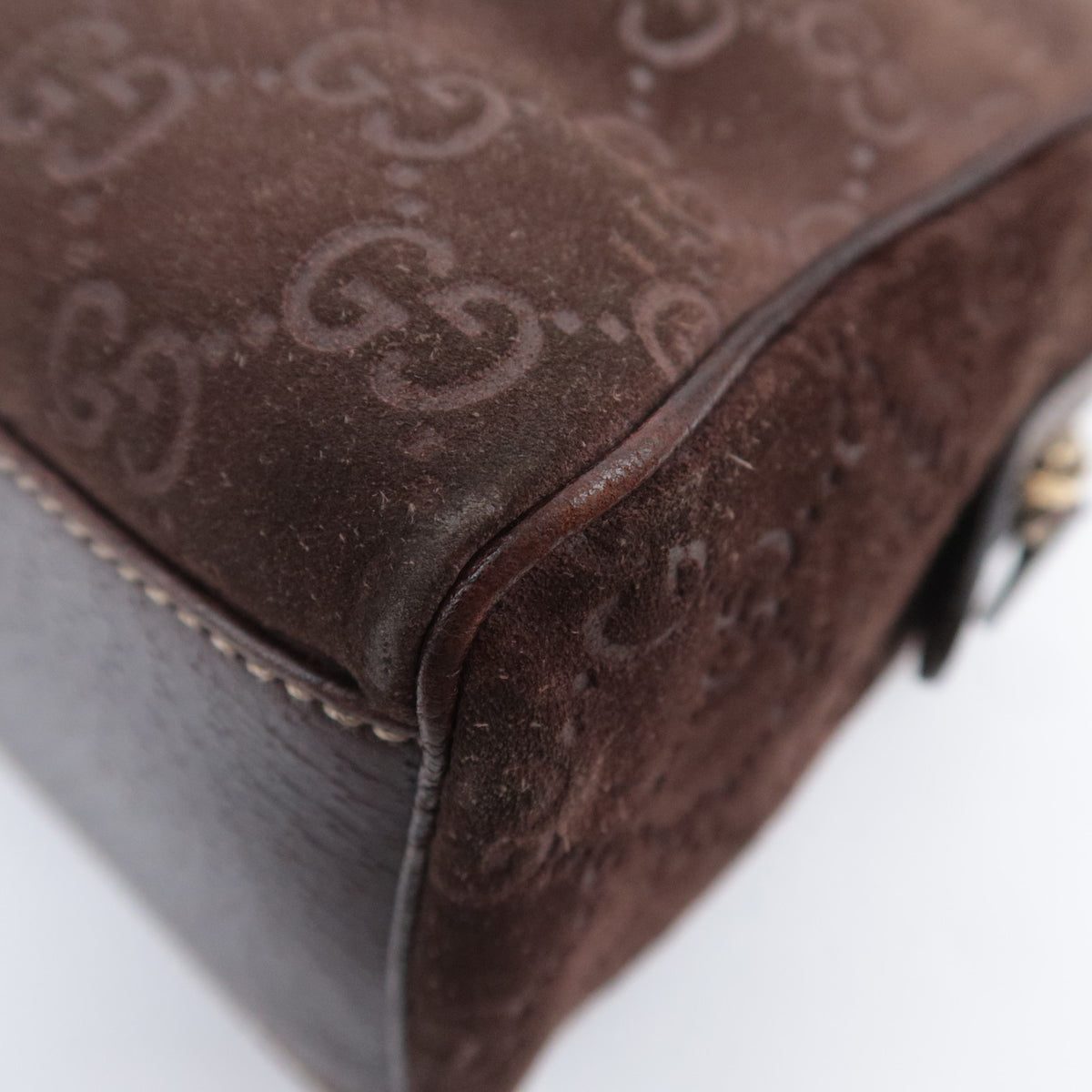 GUCCI Suede Leather Handbag Brown 152457