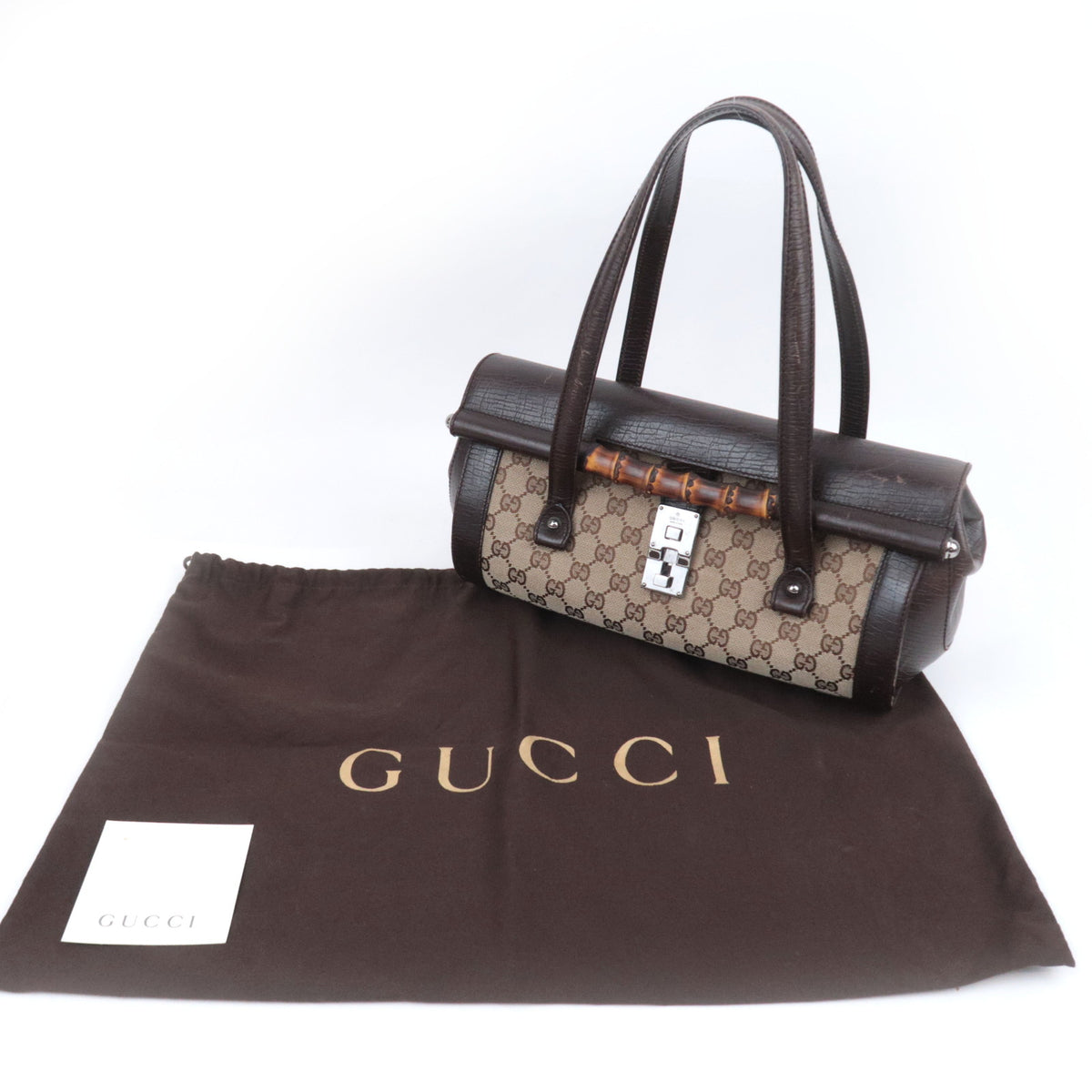 GUCCI Bamboo GG Canvas Barrel Bag 111713