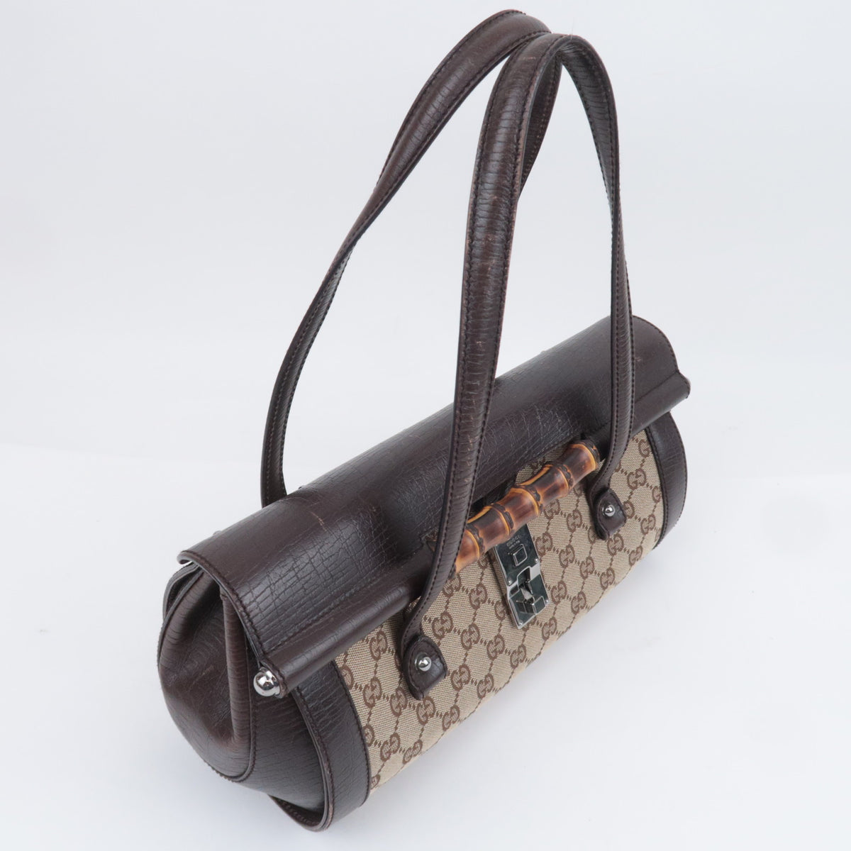 GUCCI Bamboo GG Canvas Barrel Bag 111713