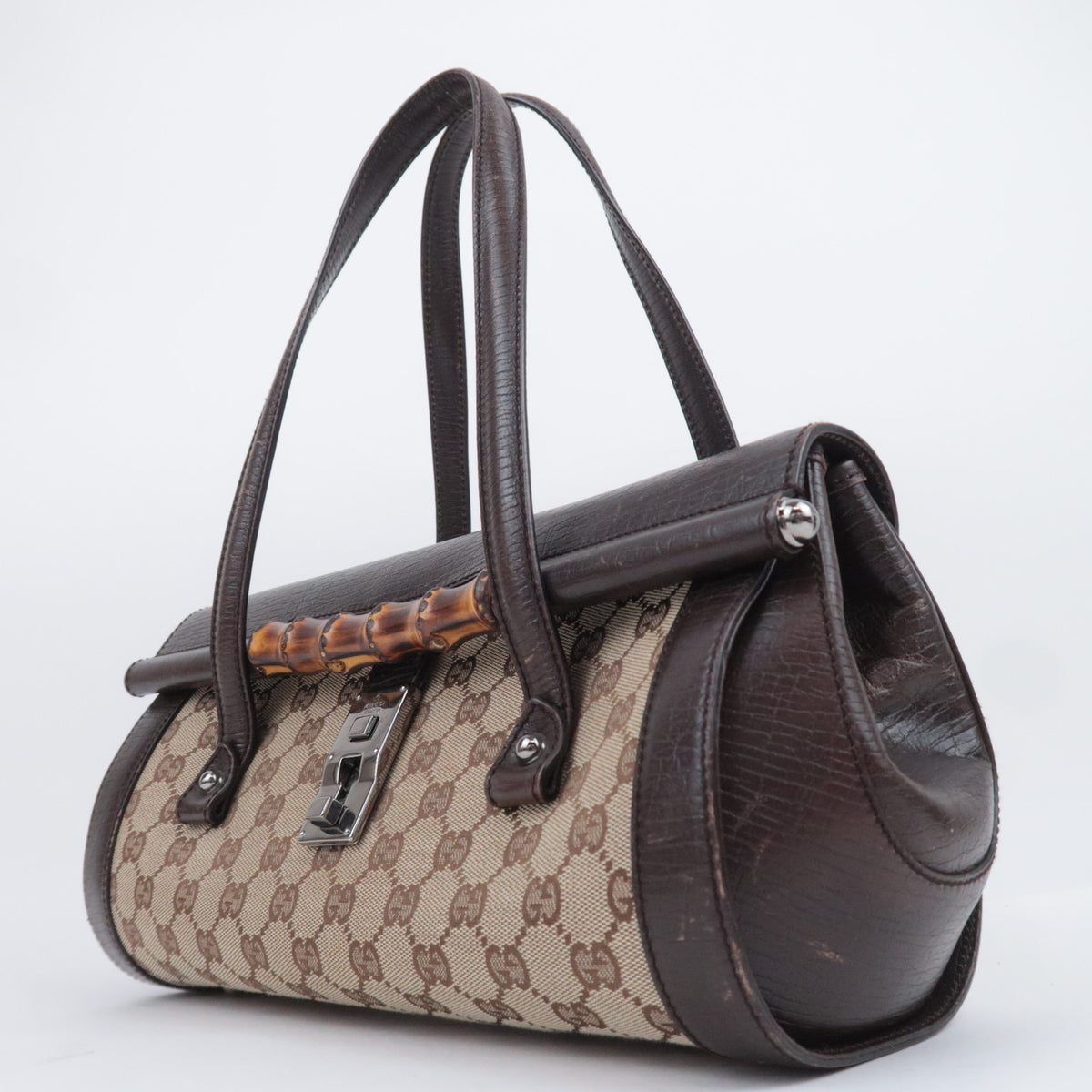 GUCCI Bamboo GG Canvas Barrel Bag 111713