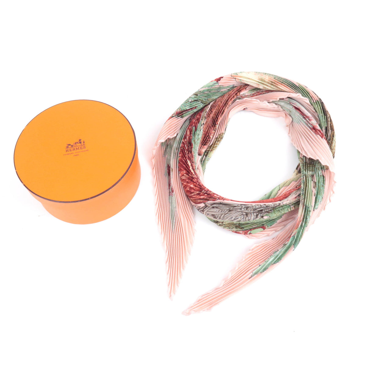 HERMES Pleated Carre 90 Scarf CITROUILLES et COLOQUINTES