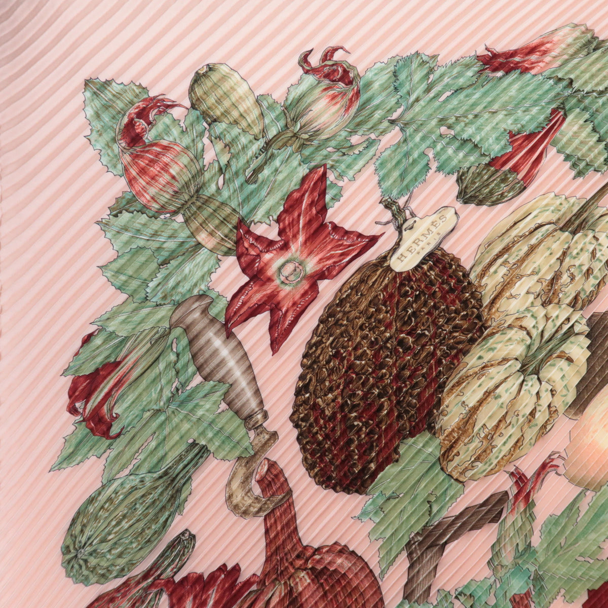 HERMES Pleated Carre 90 Scarf CITROUILLES et COLOQUINTES
