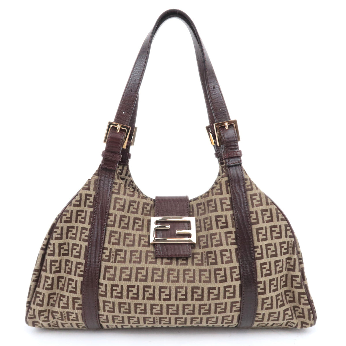 FENDI Zucchino Canvas Leather Shoulder Bag 8BR46393259