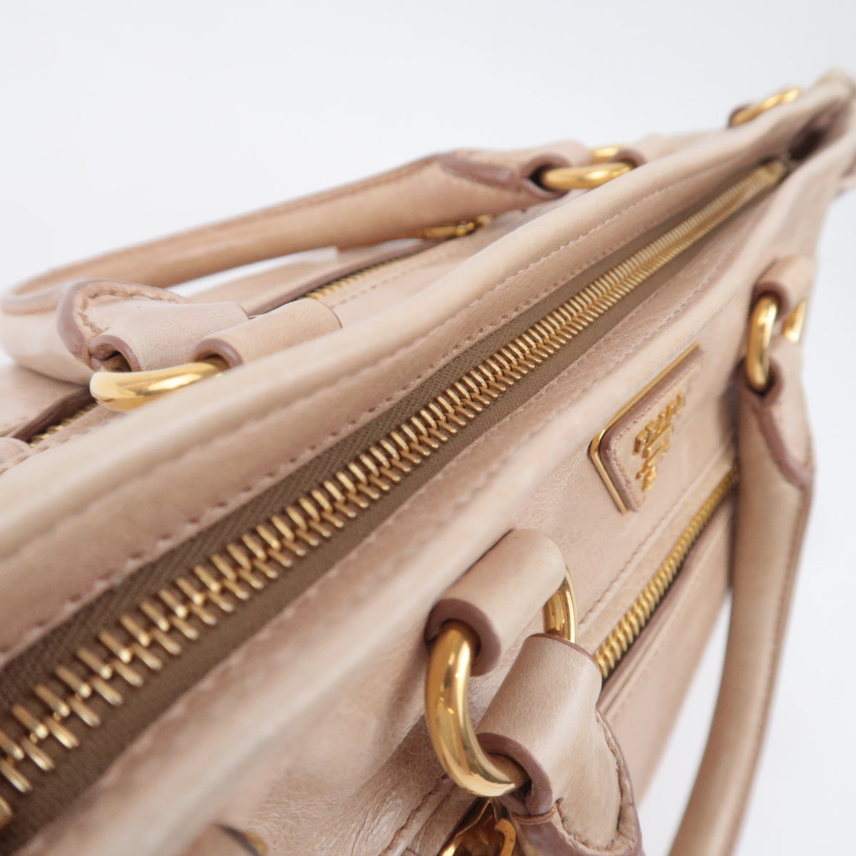 PRADA 2Way Leather Handbag Beige