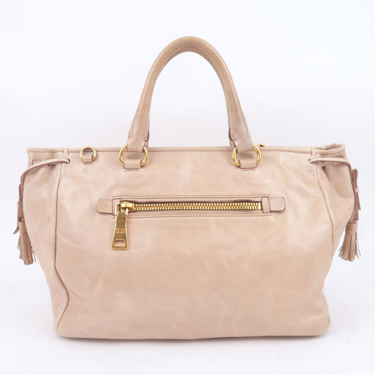 PRADA 2Way Leather Handbag Beige