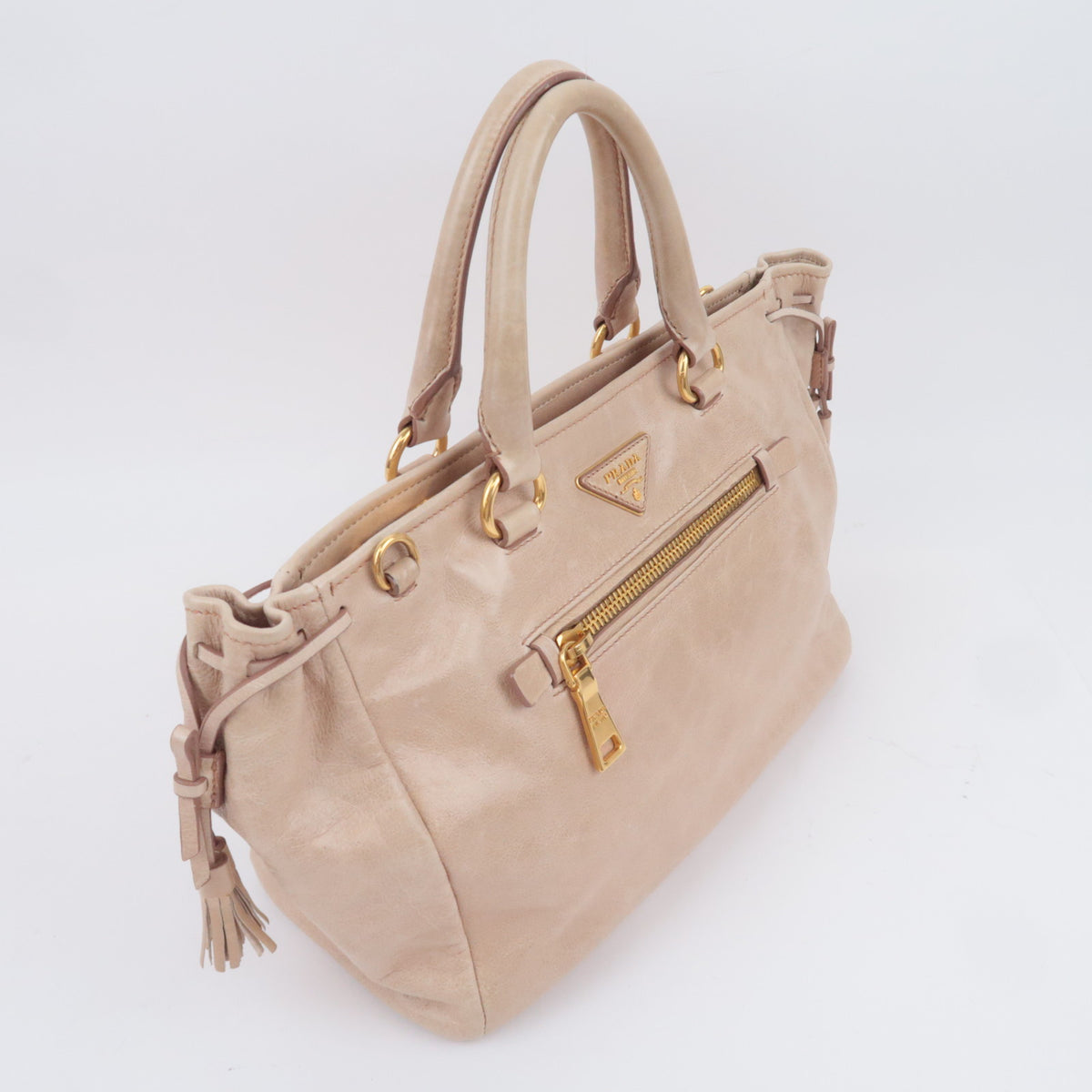 PRADA 2Way Leather Handbag Beige