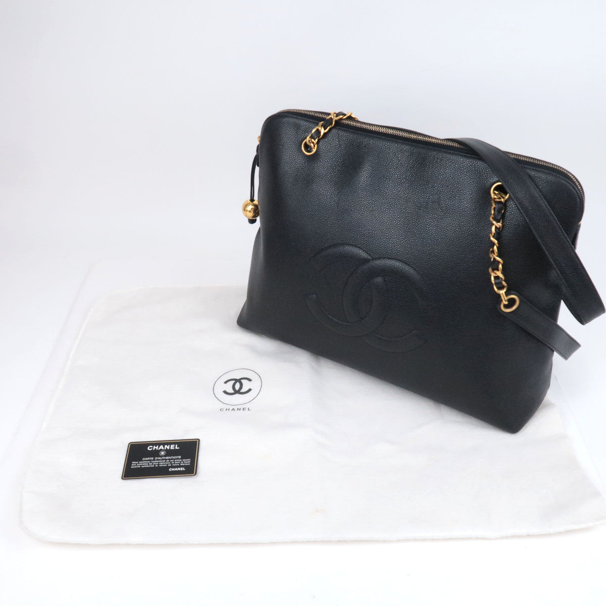 CHANEL Big Coco Mark Chain Tote Bag Caviarskin