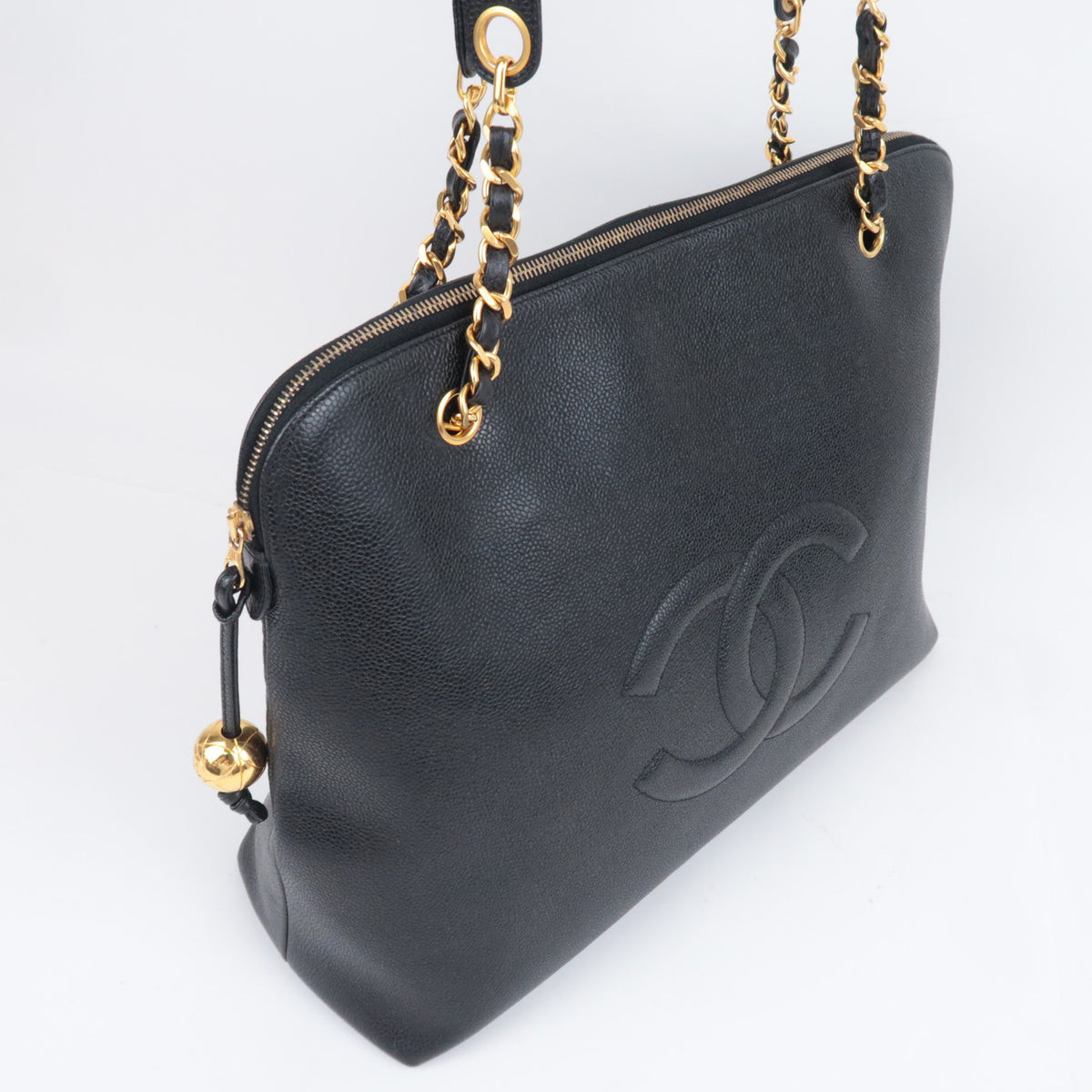 CHANEL Big Coco Mark Chain Tote Bag Caviarskin