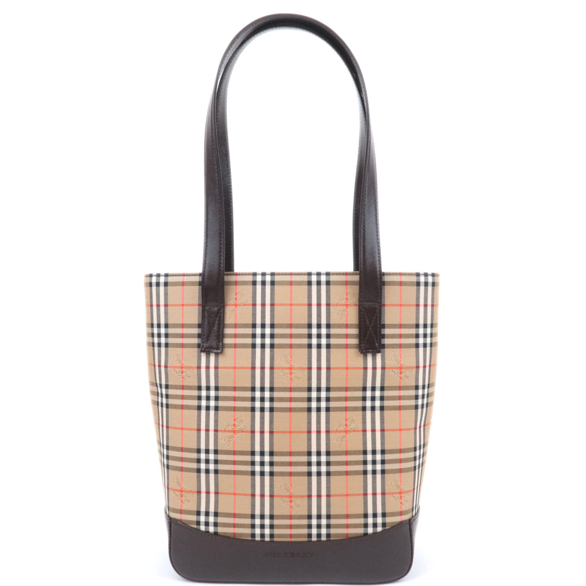 BURBERRY Haymarket Nova Plaid Canvas Leather Tote Bag93417