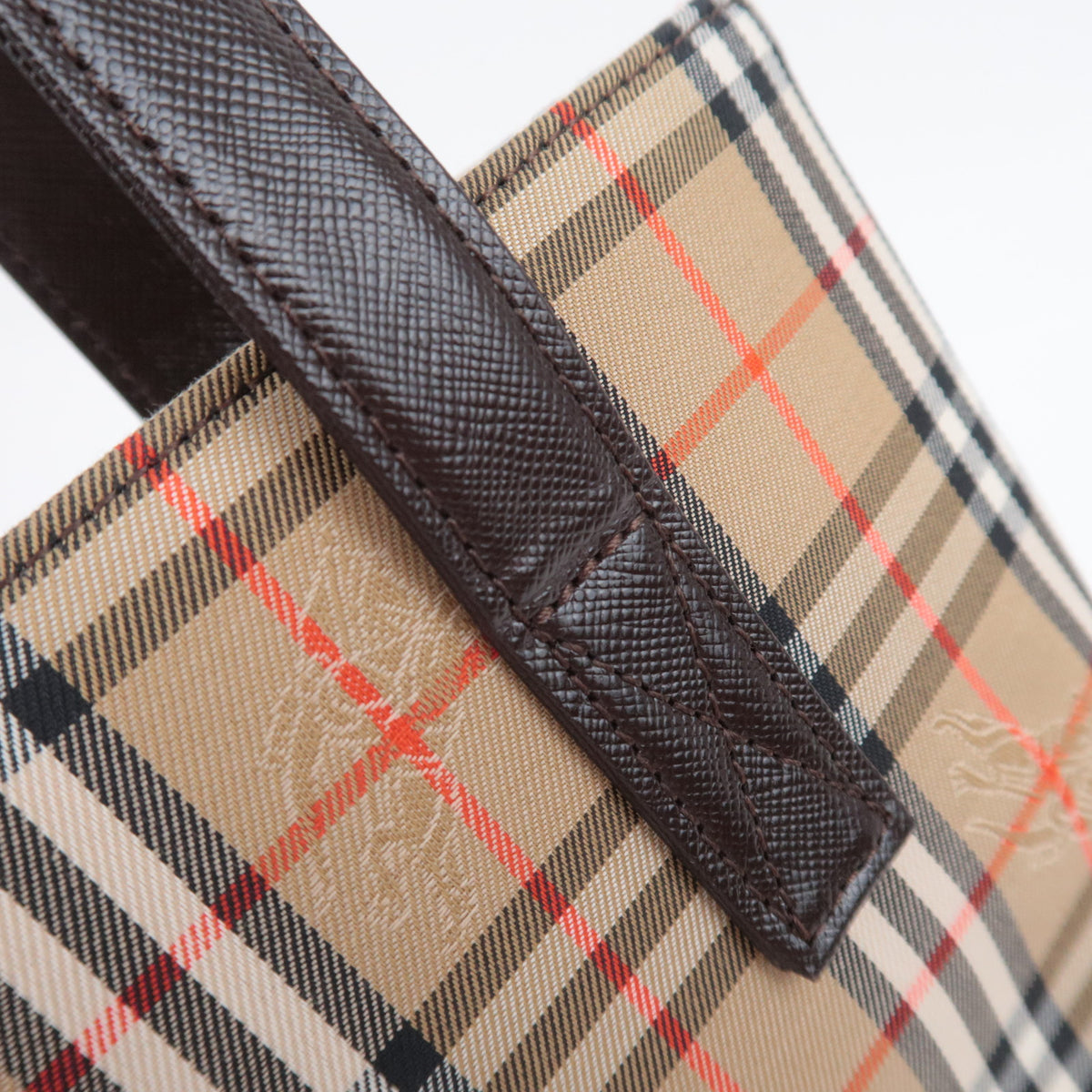 BURBERRY Haymarket Nova Plaid Canvas Leather Tote Bag