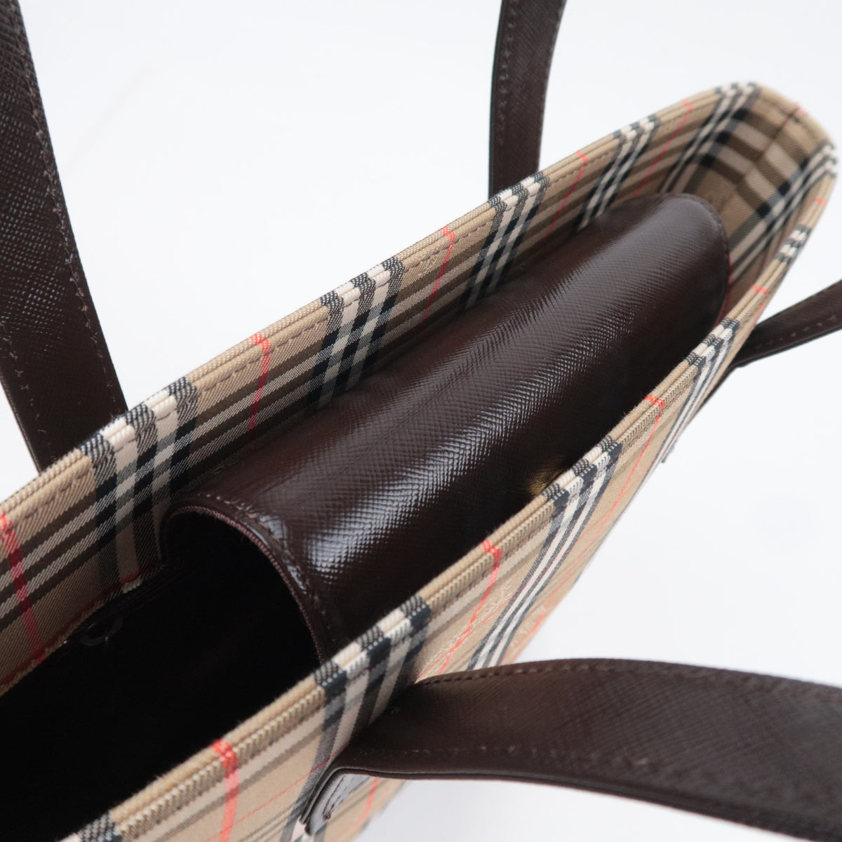 BURBERRY Haymarket Nova Plaid Canvas Leather Tote Bag