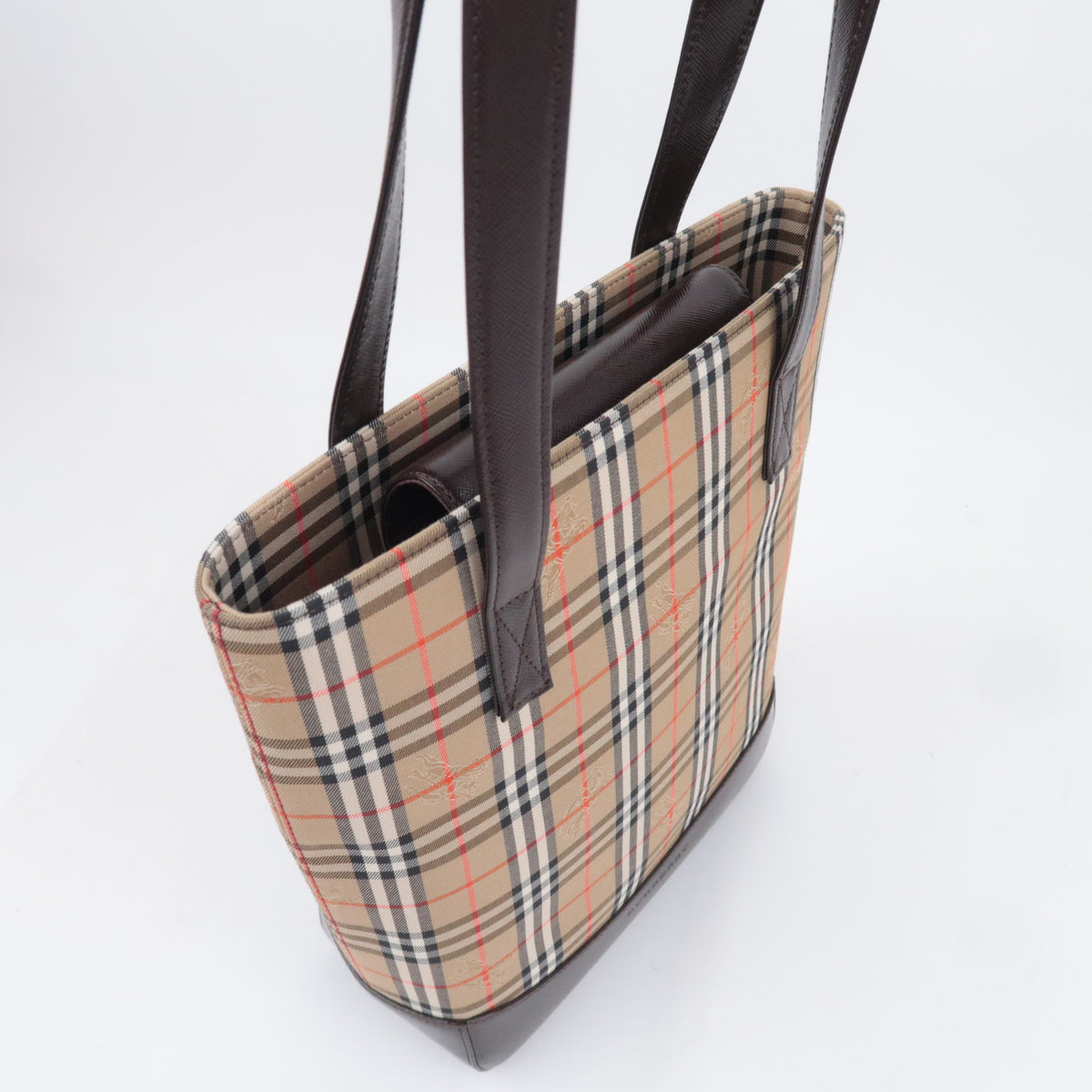 BURBERRY Haymarket Nova Plaid Canvas Leather Tote Bag