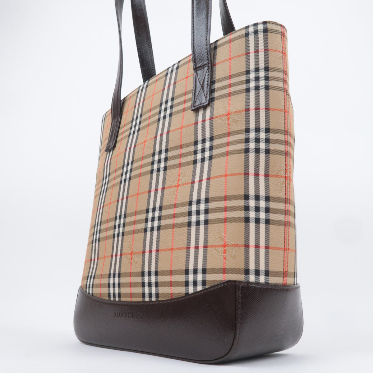 BURBERRY Haymarket Nova Plaid Canvas Leather Tote Bag