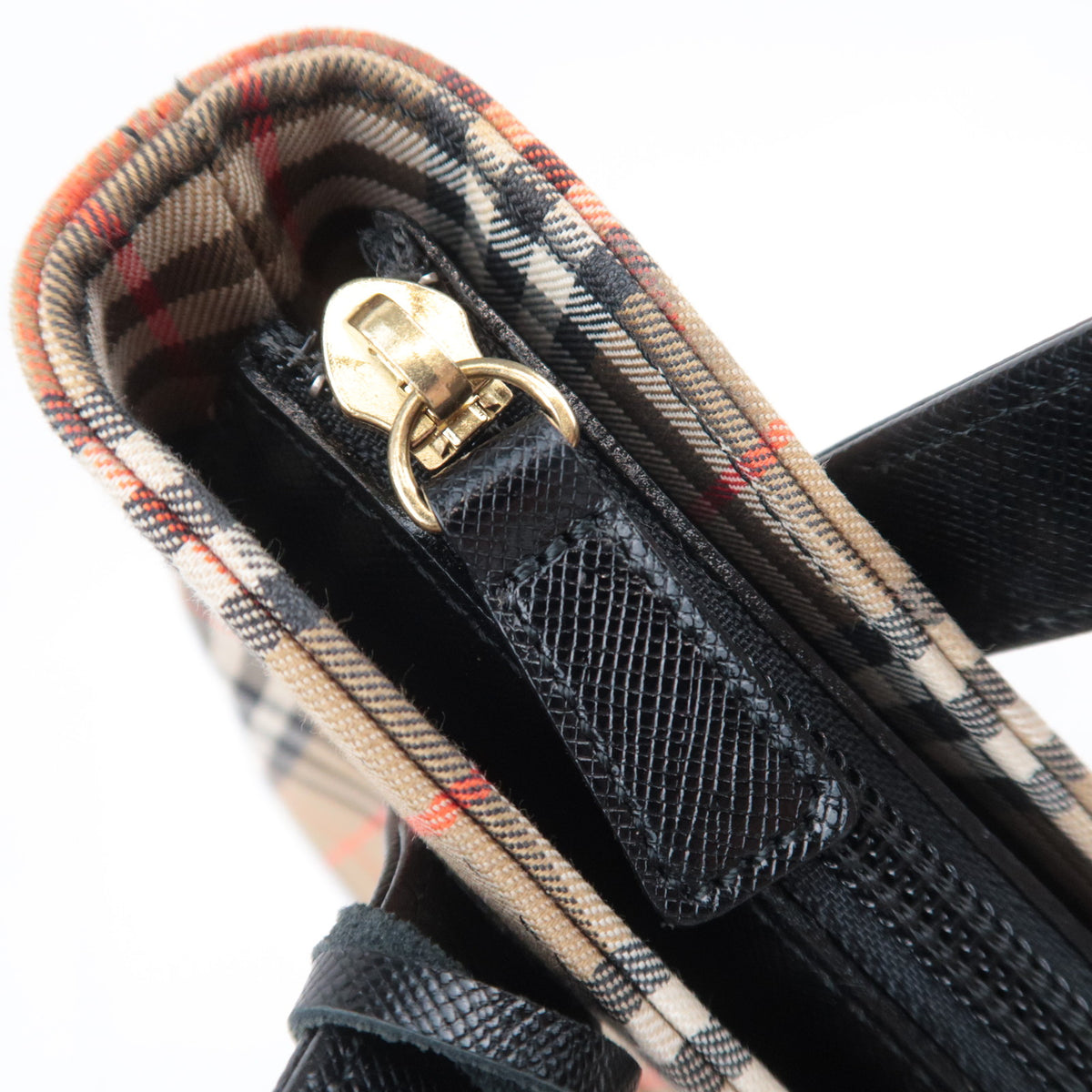 BURBERRY Haymarket Nova Plaid Canvas Leather Handbag