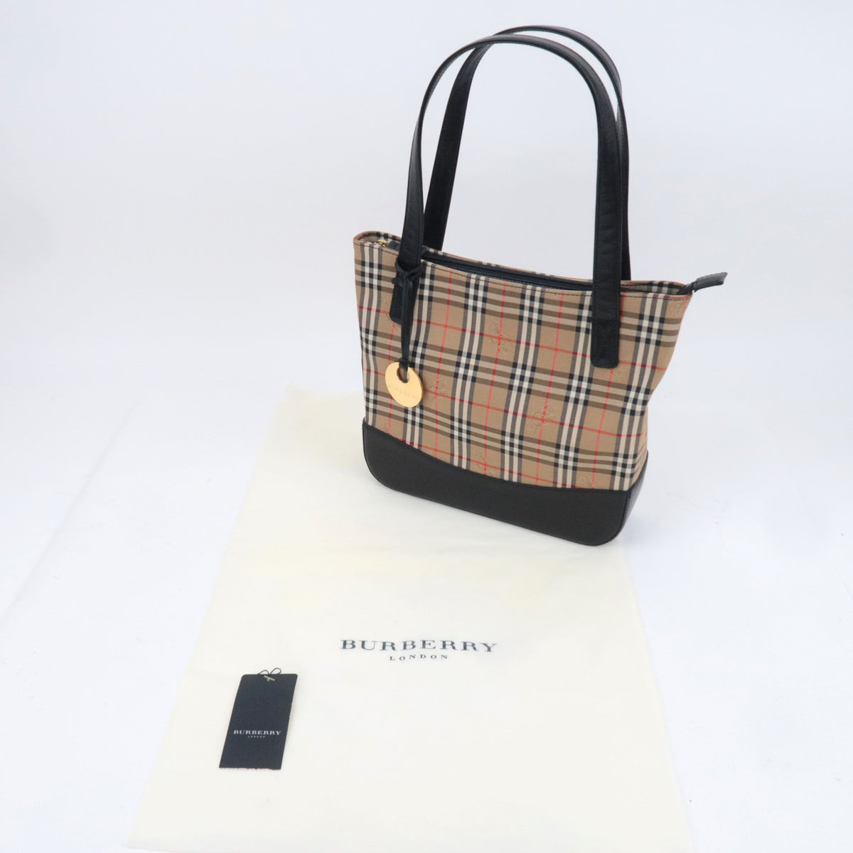 BURBERRY Haymarket Nova Plaid Canvas Leather Handbag
