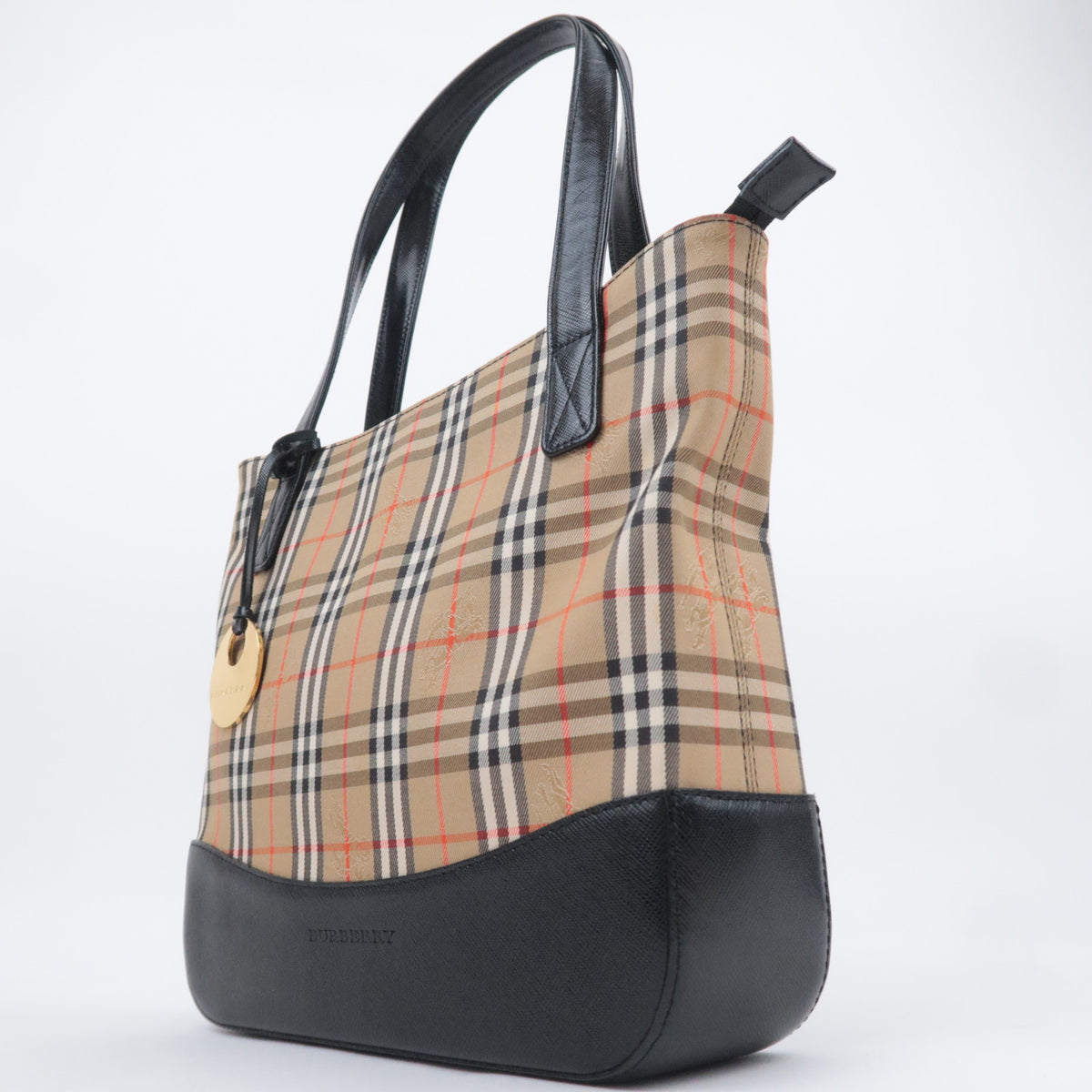 BURBERRY Haymarket Nova Plaid Canvas Leather Handbag