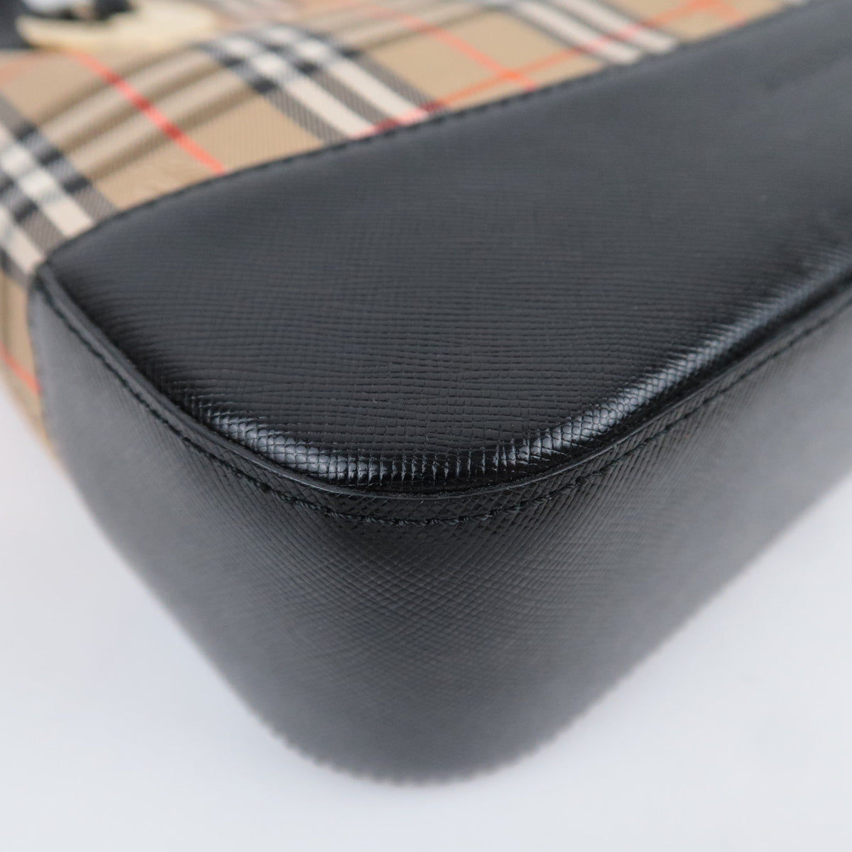 BURBERRY Haymarket Nova Plaid Canvas Leather Handbag