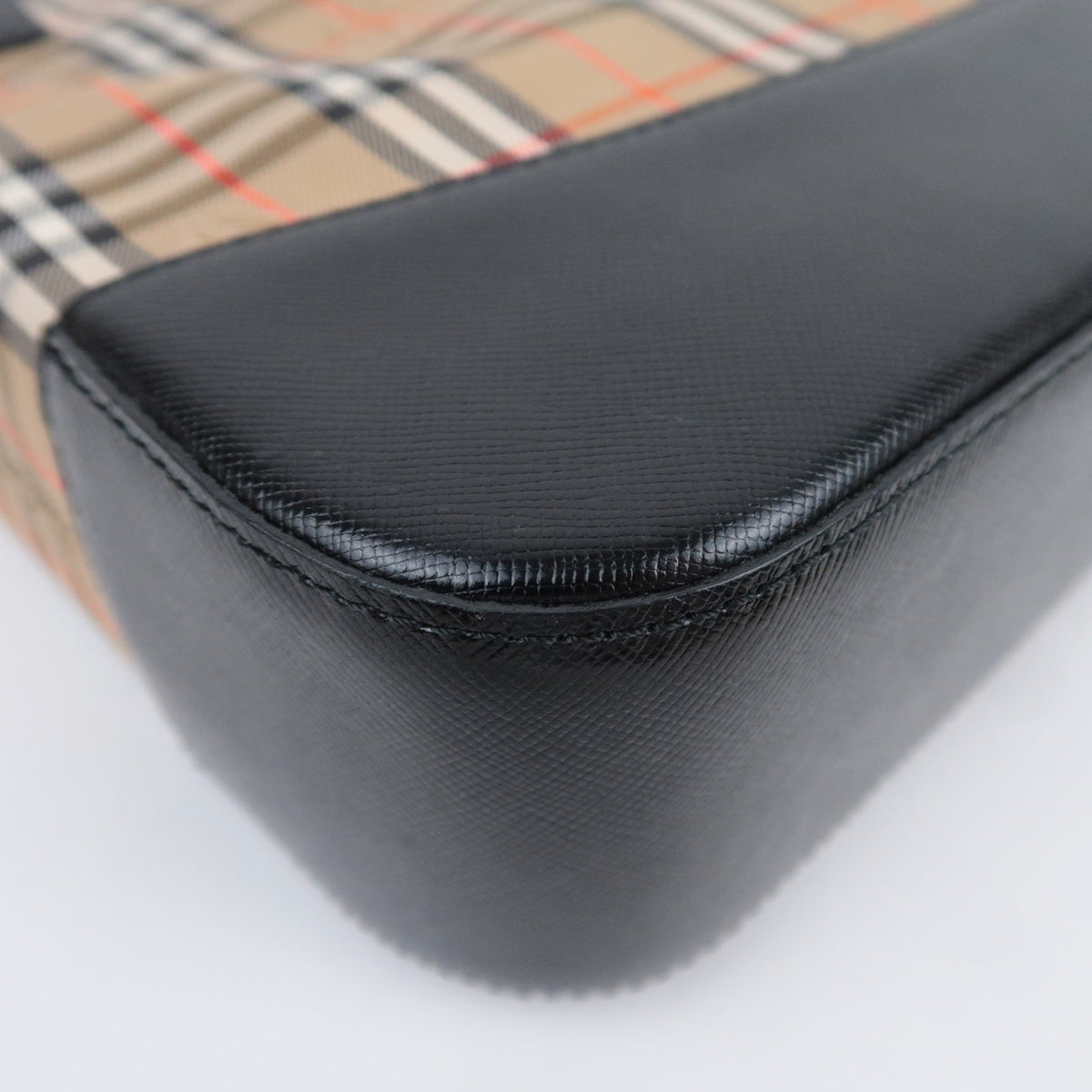 BURBERRY Haymarket Nova Plaid Canvas Leather Handbag