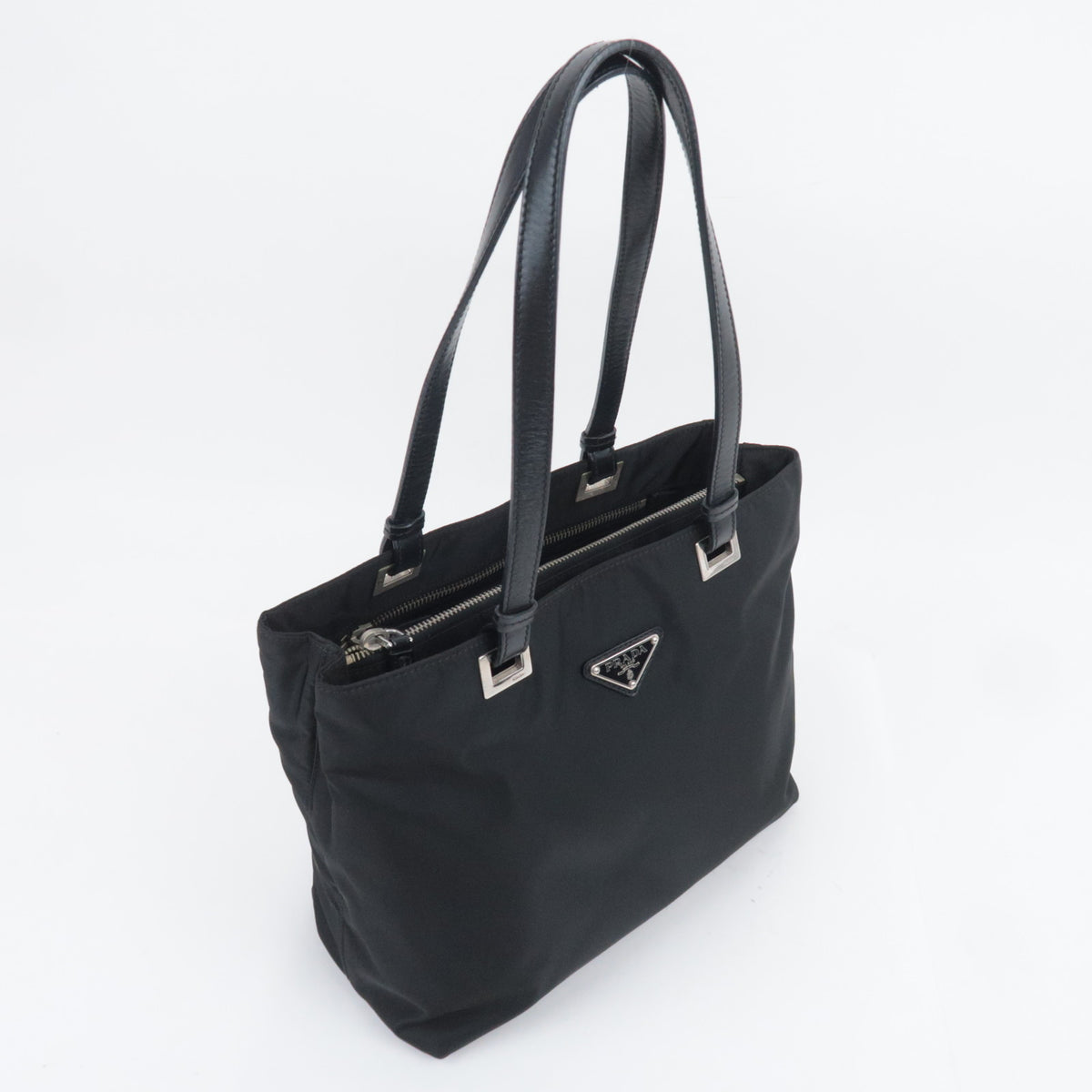 PRADA Nylon Leather Tote Bag Black BR3214