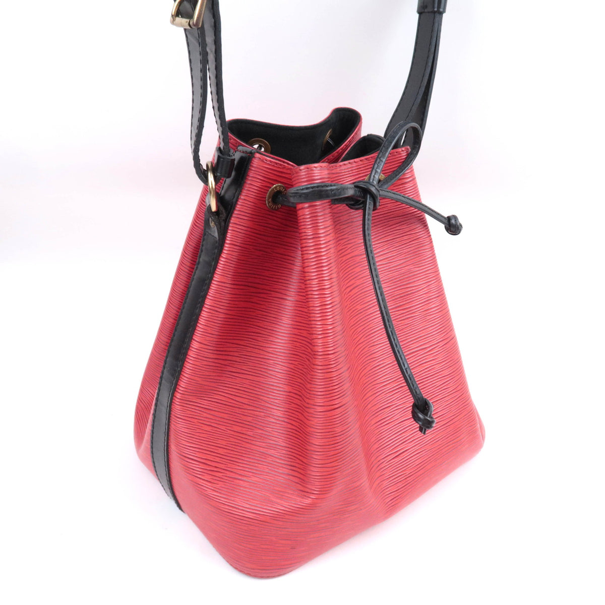 Louis Vuitton Epi Petit Noe two tone Bag Castilian Red / Noir M44172