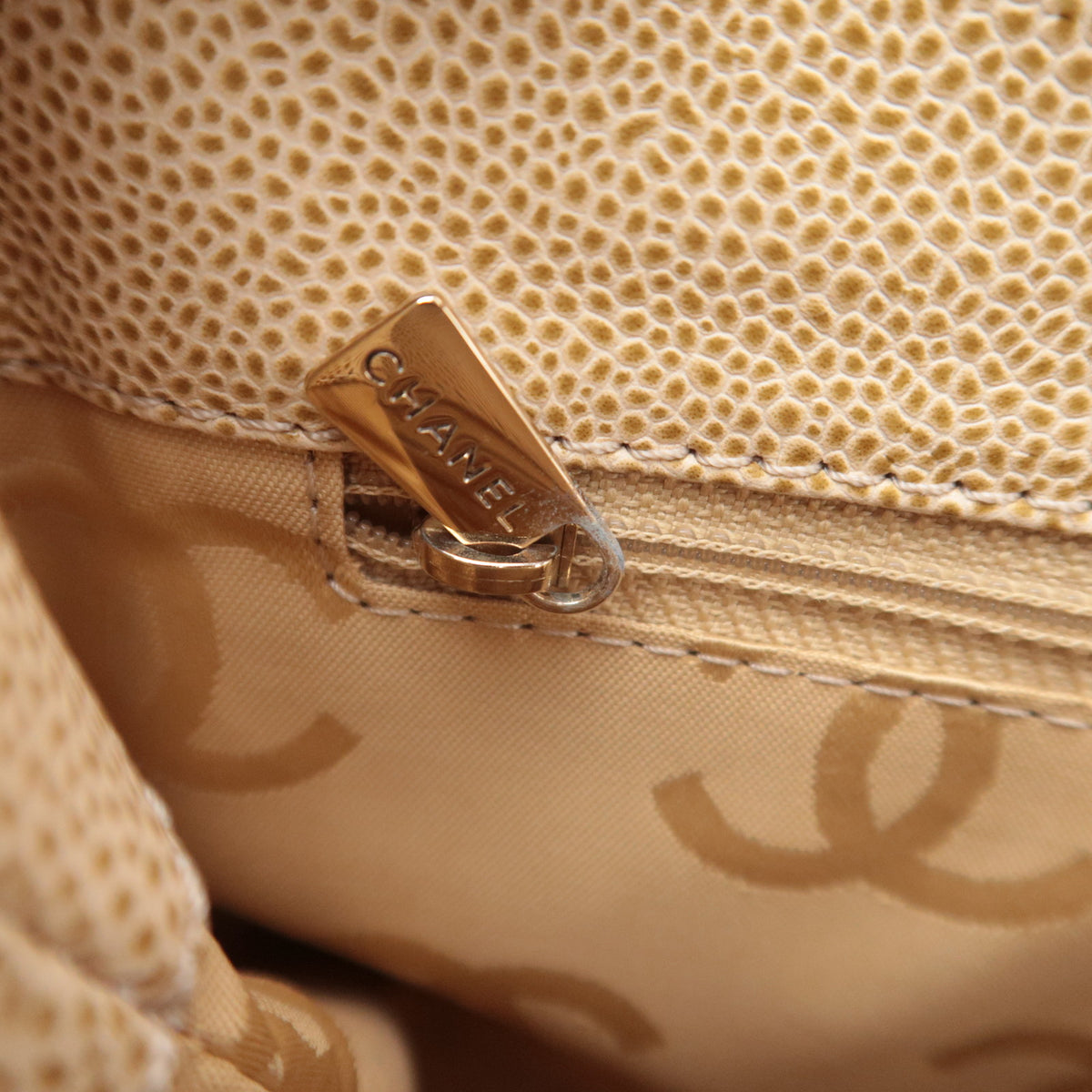 CHANEL Coco Mark Tote Bag Caviarskin Beige
