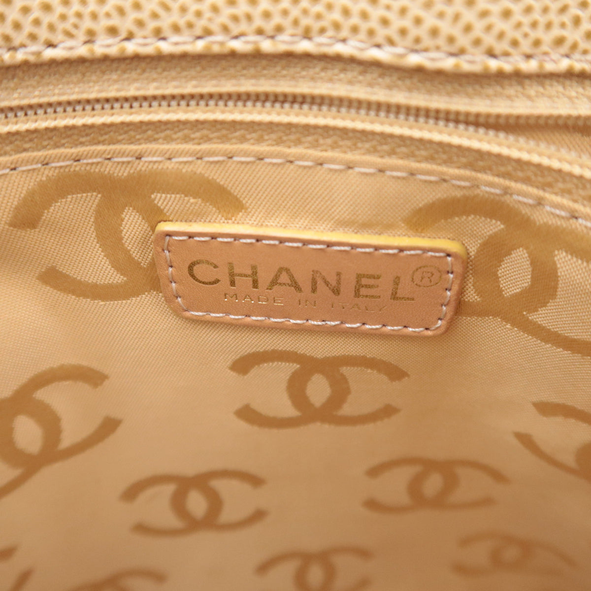 CHANEL Coco Mark Tote Bag Caviarskin Beige