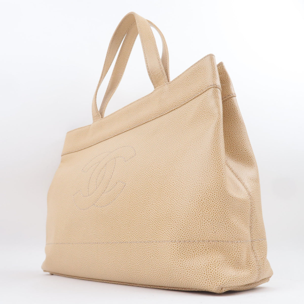CHANEL Coco Mark Tote Bag Caviarskin Beige