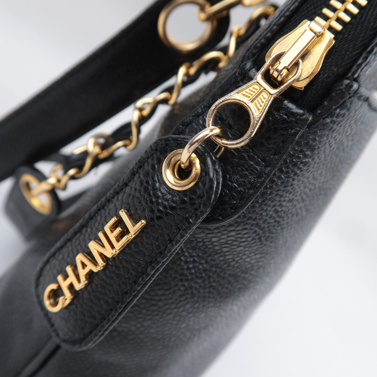 CHANEL Triple Coco Chain Tote Bag Caviarskin Black