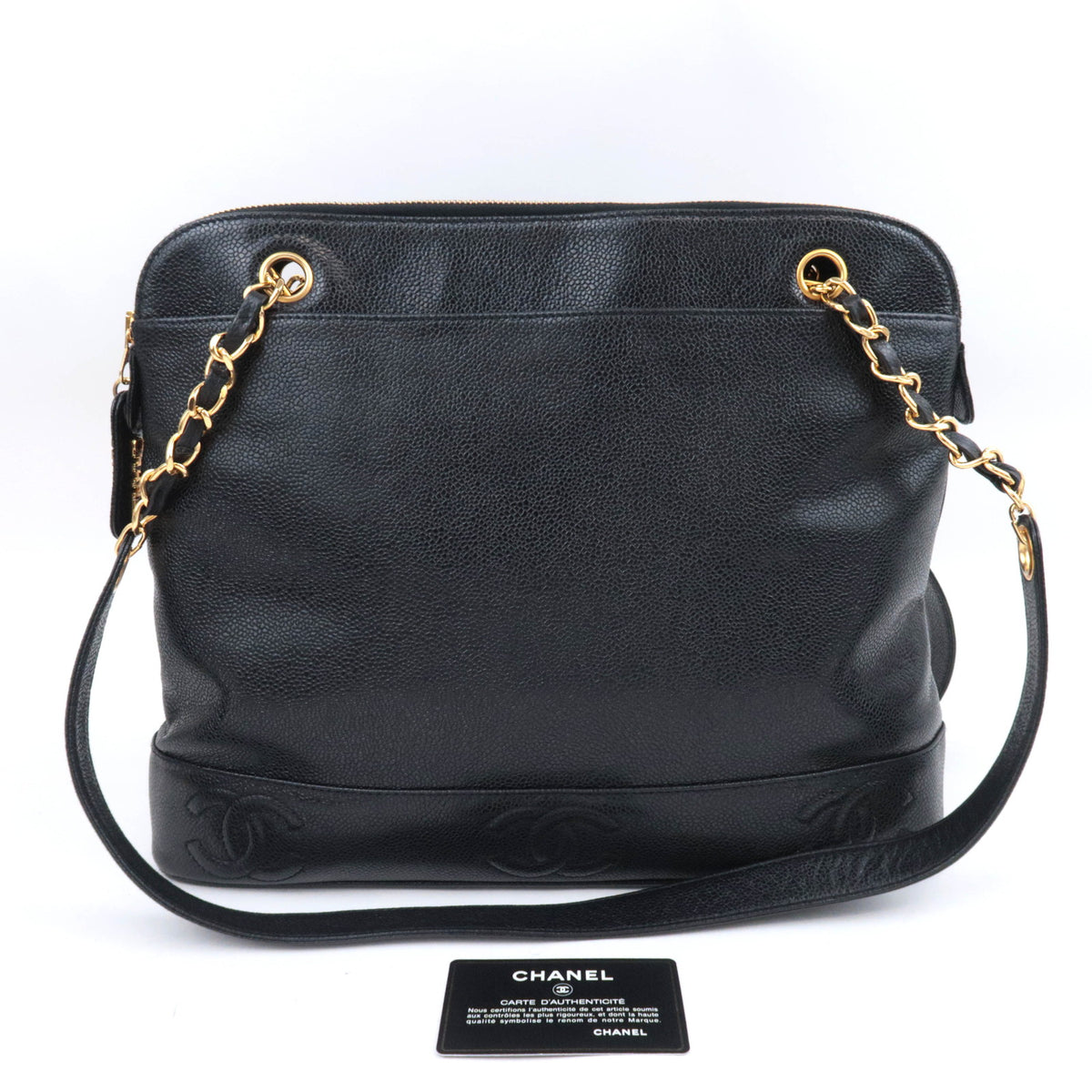 CHANEL Triple Coco Chain Tote Bag Caviarskin Black